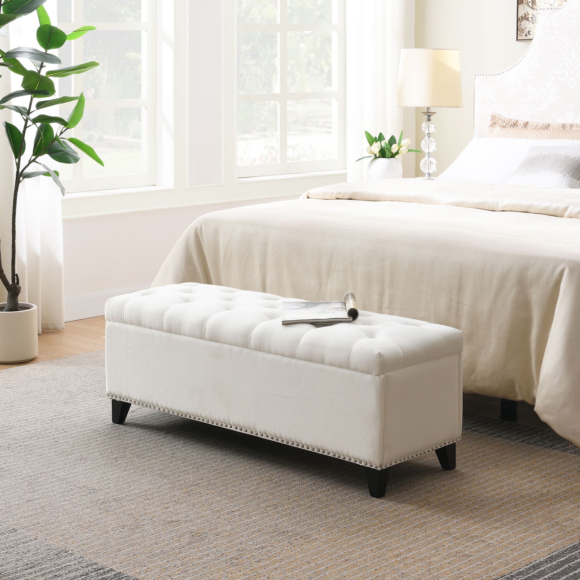 Button-Tufted Storage Ottoman With Safety Close Hinge - Image 6