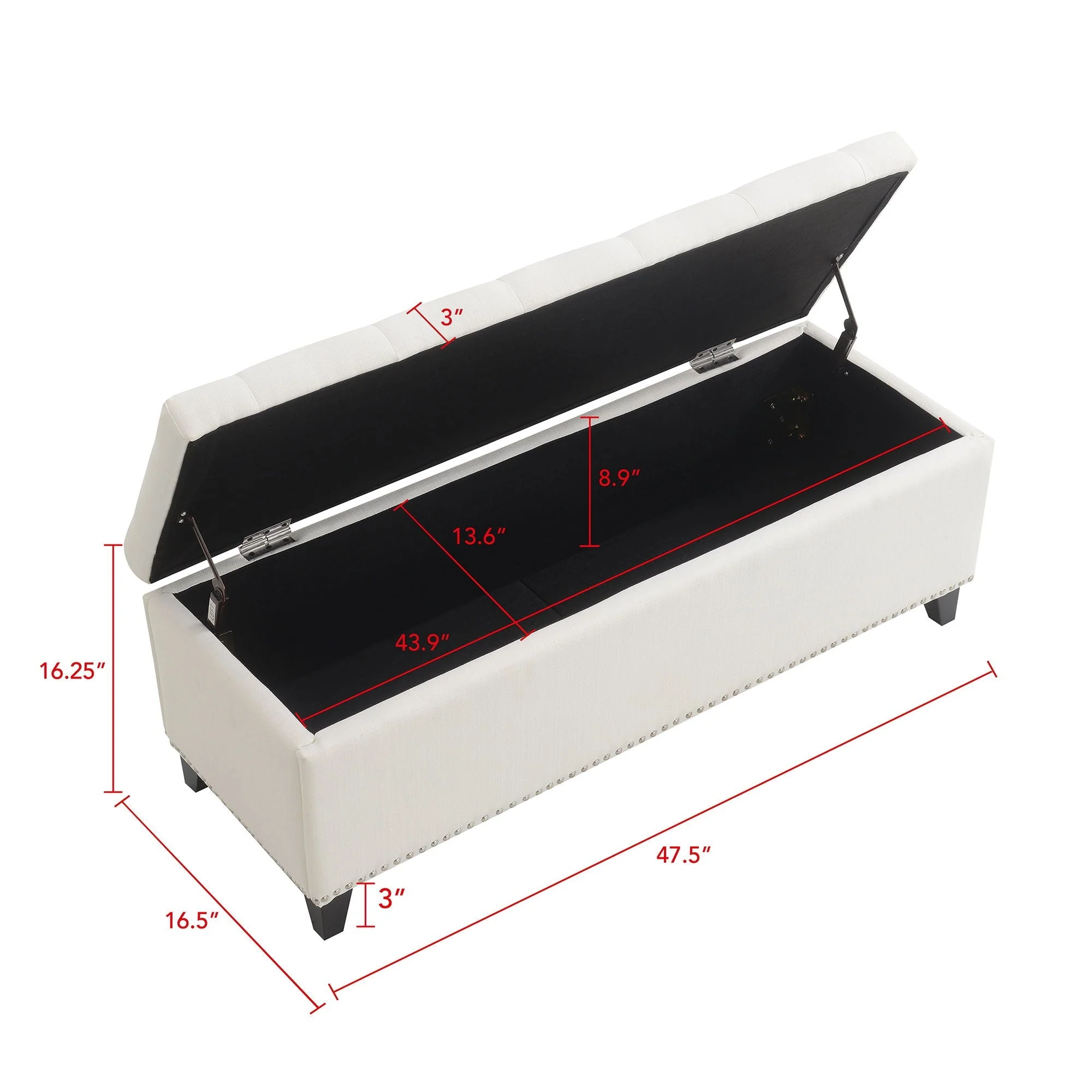 Button-Tufted Storage Ottoman With Safety Close Hinge - Image 7