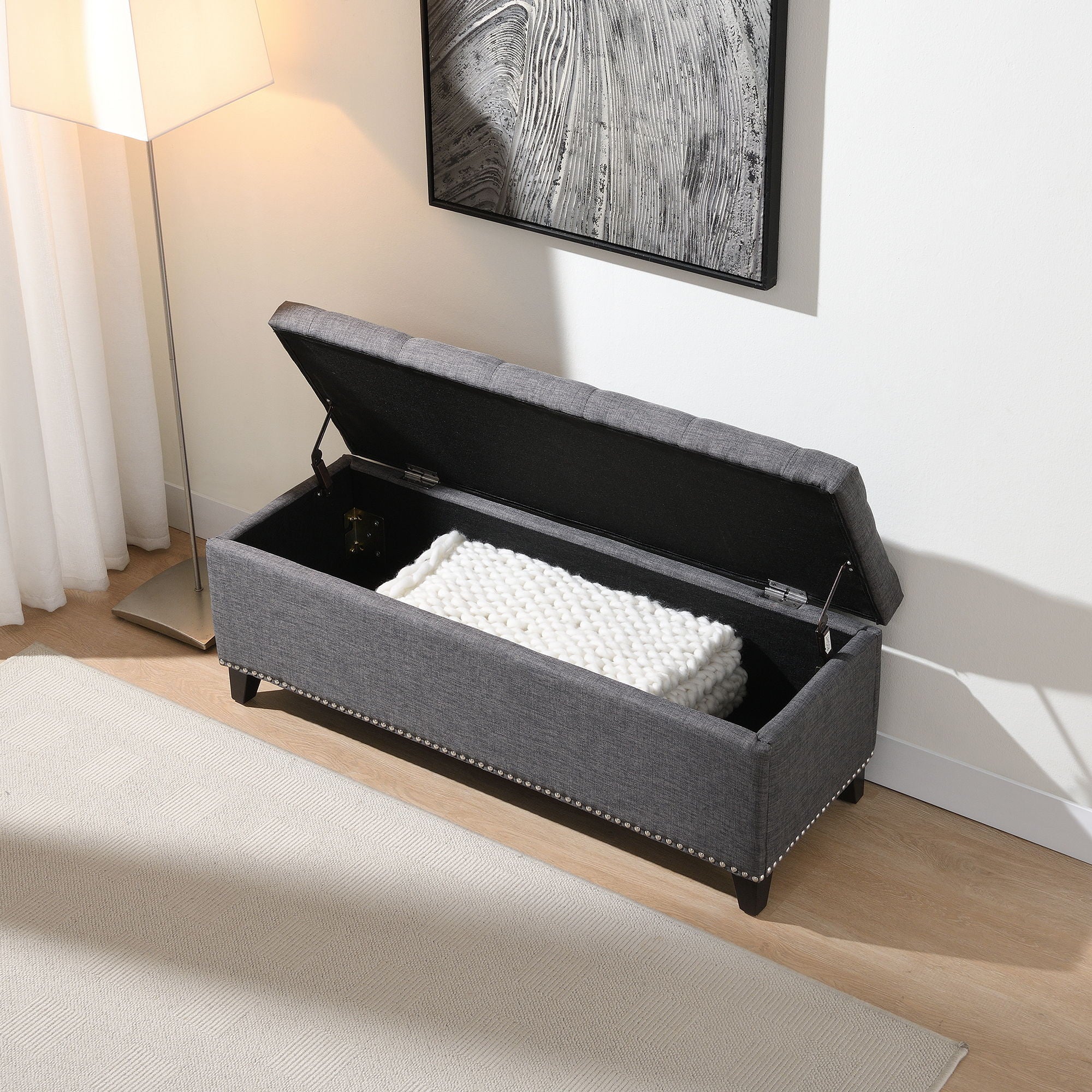 Button-Tufted Storage Ottoman With Safety Close Hinge - Image 8