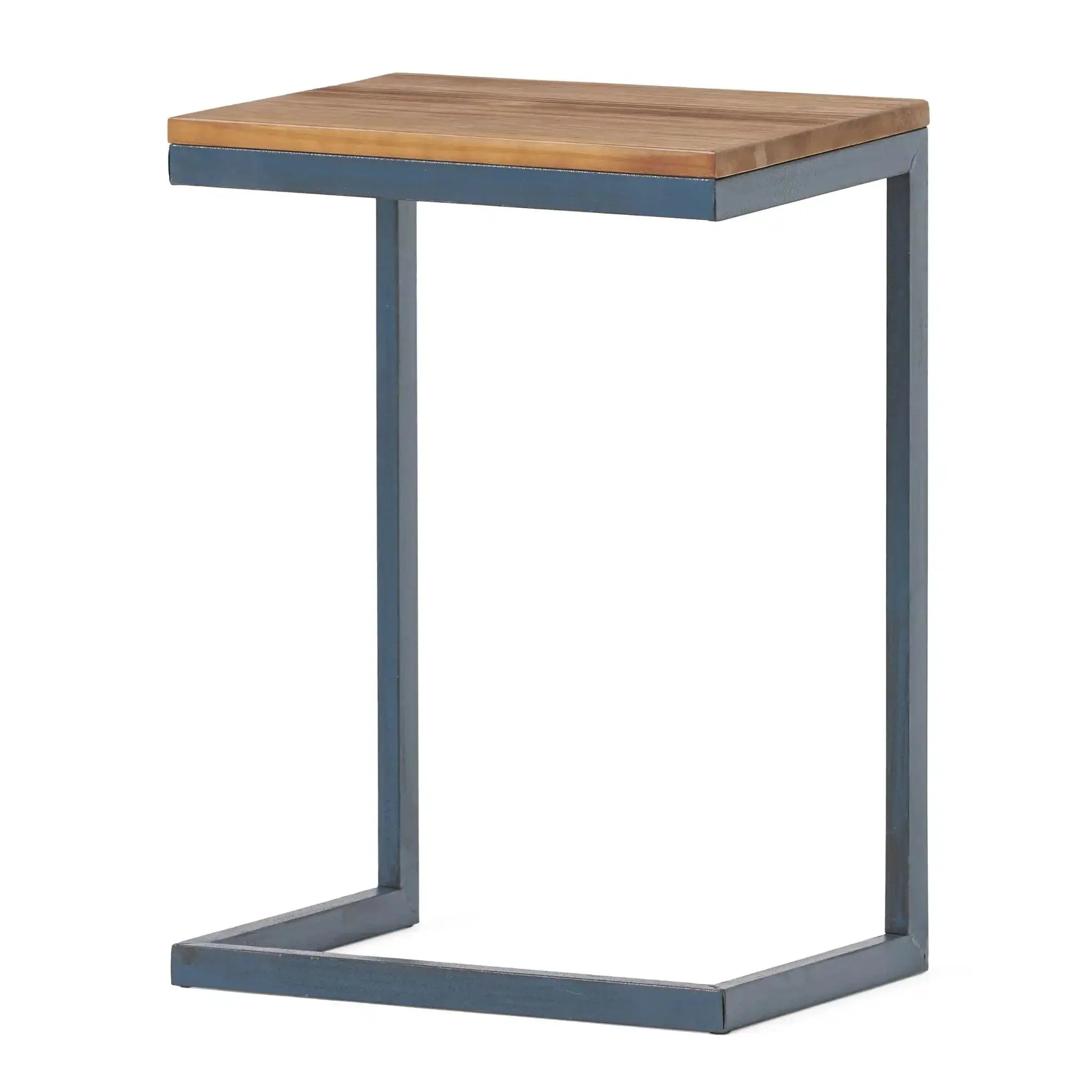 C Shaped End Table With Iron Base And Fir Wood To
