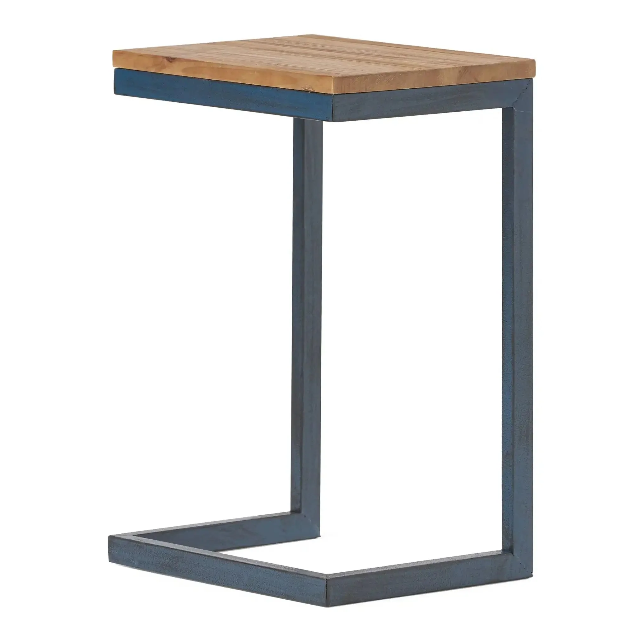 C Shaped End Table With Iron Base And Fir Wood To - Image 2