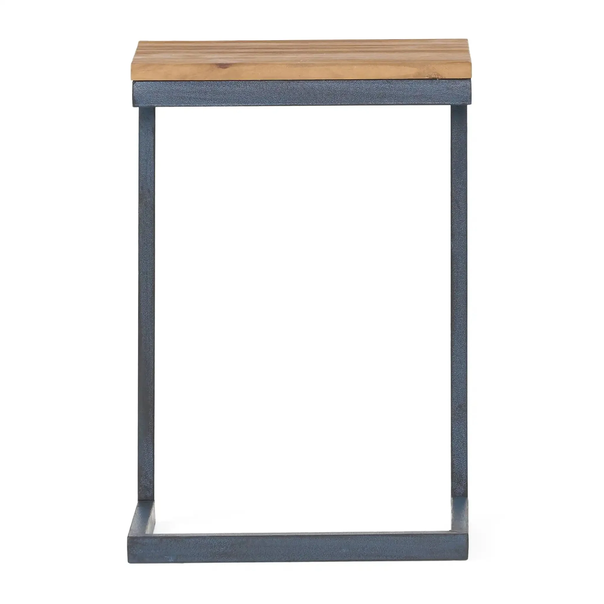 C Shaped End Table With Iron Base And Fir Wood To - Image 3
