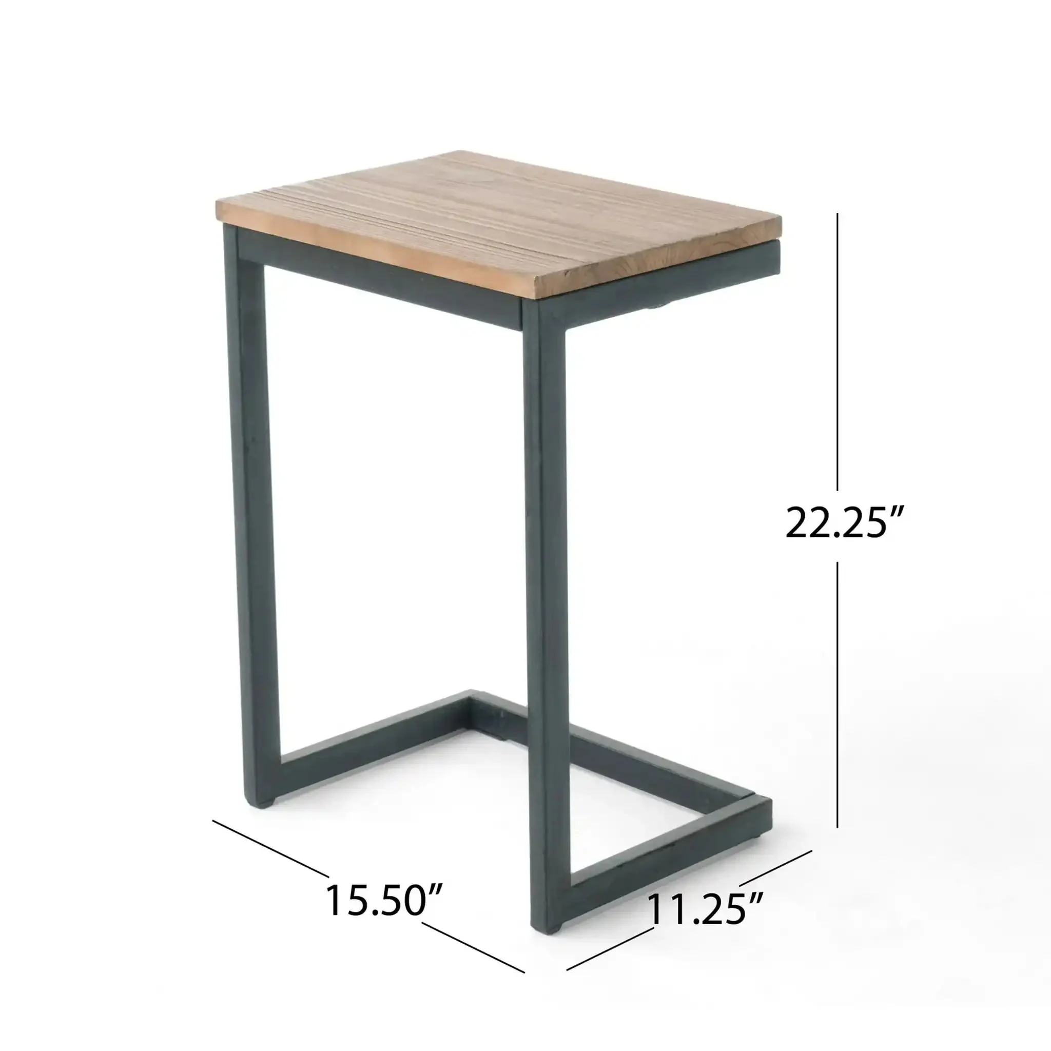 C Shaped End Table With Iron Base And Fir Wood To - Image 4