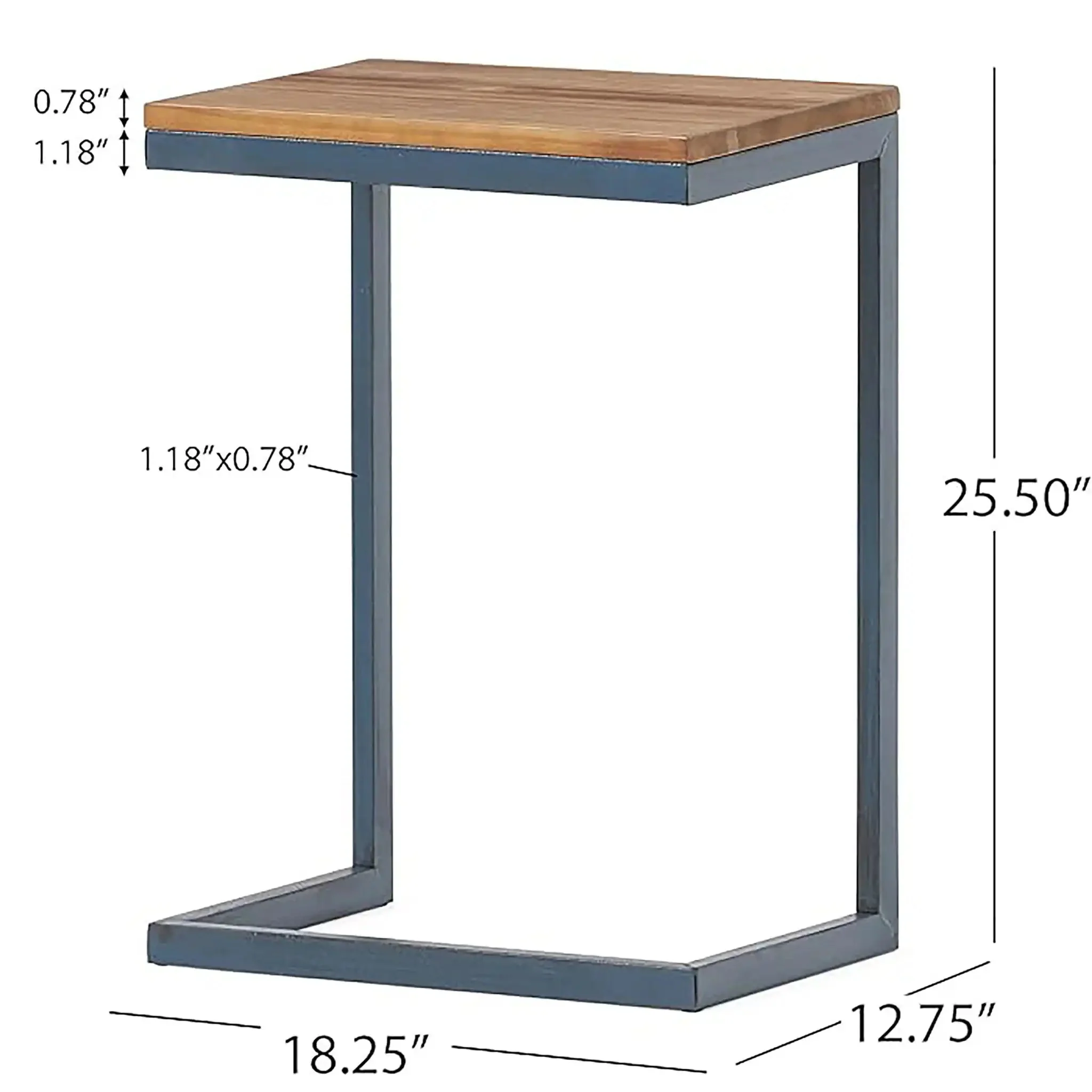C Shaped End Table With Iron Base And Fir Wood To - Image 5