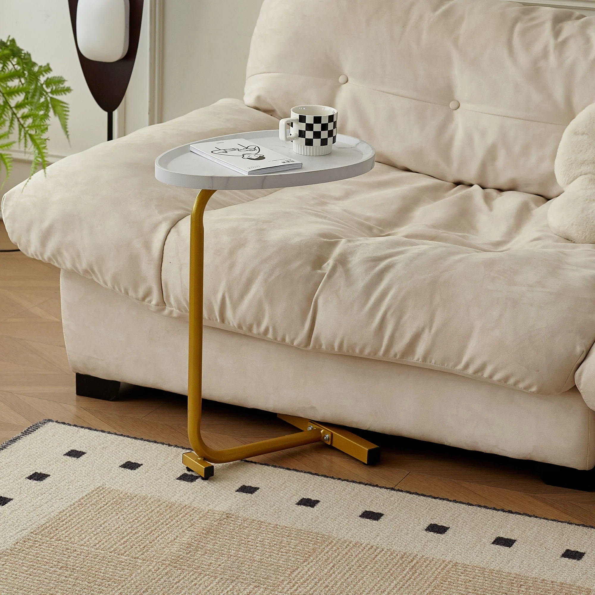 C-Shaped Side Table, Small Sofa Table For Cough, Bedroom - Image 5