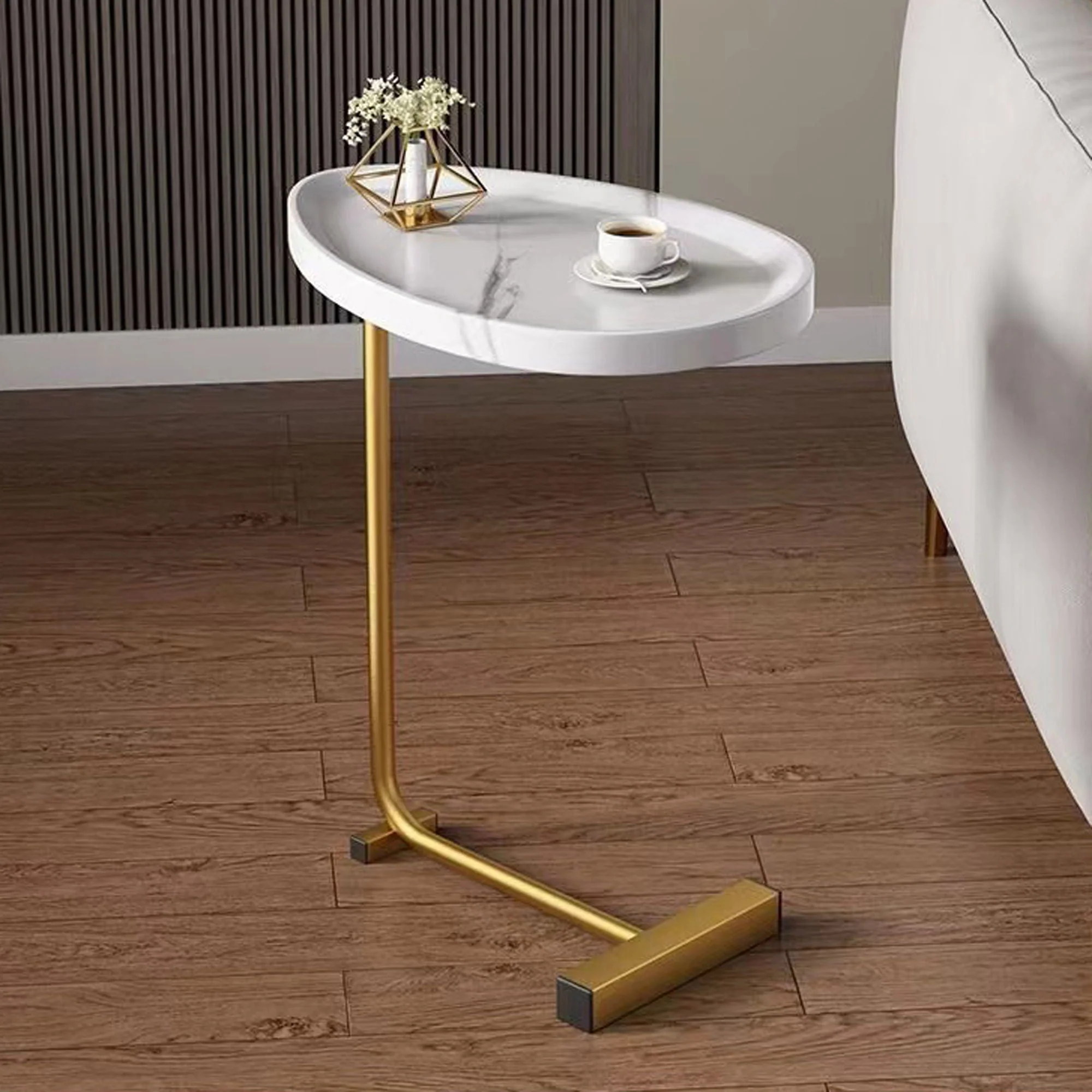 C-Shaped Side Table, Small Sofa Table For Cough, Bedroom - Image 9