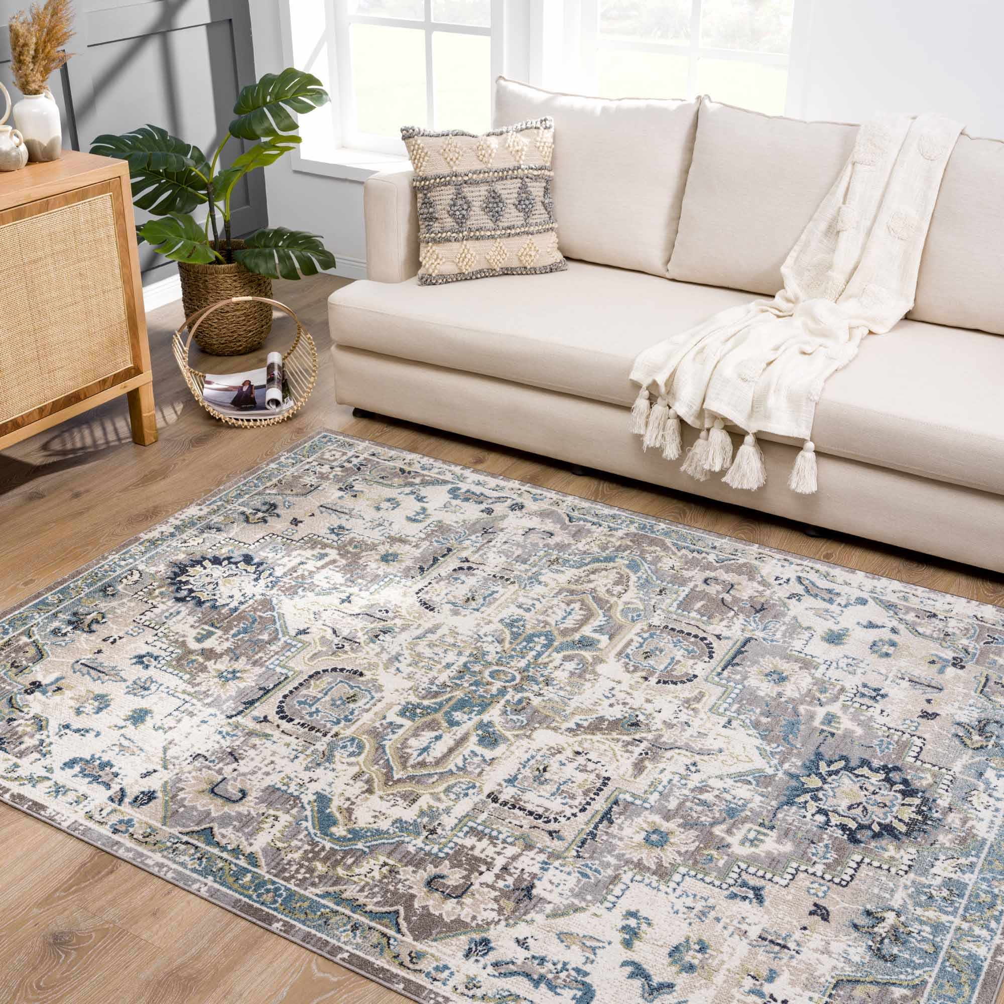 Cabacungan Gray & Blue Washable Area Rug - Image 2