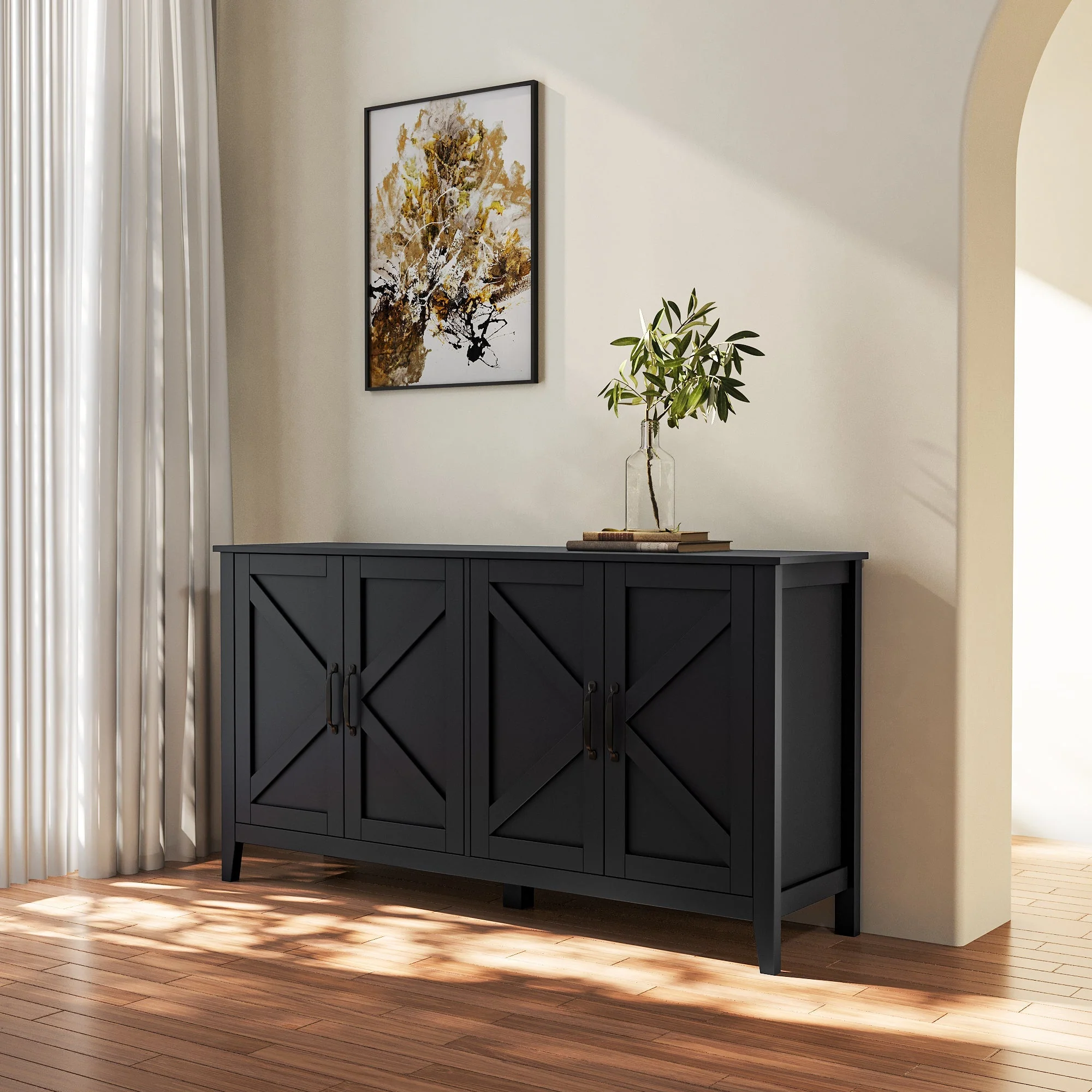 Cabinet With 4 Doors and 4 Open Shelves Freestanding Sideboard - Image 10
