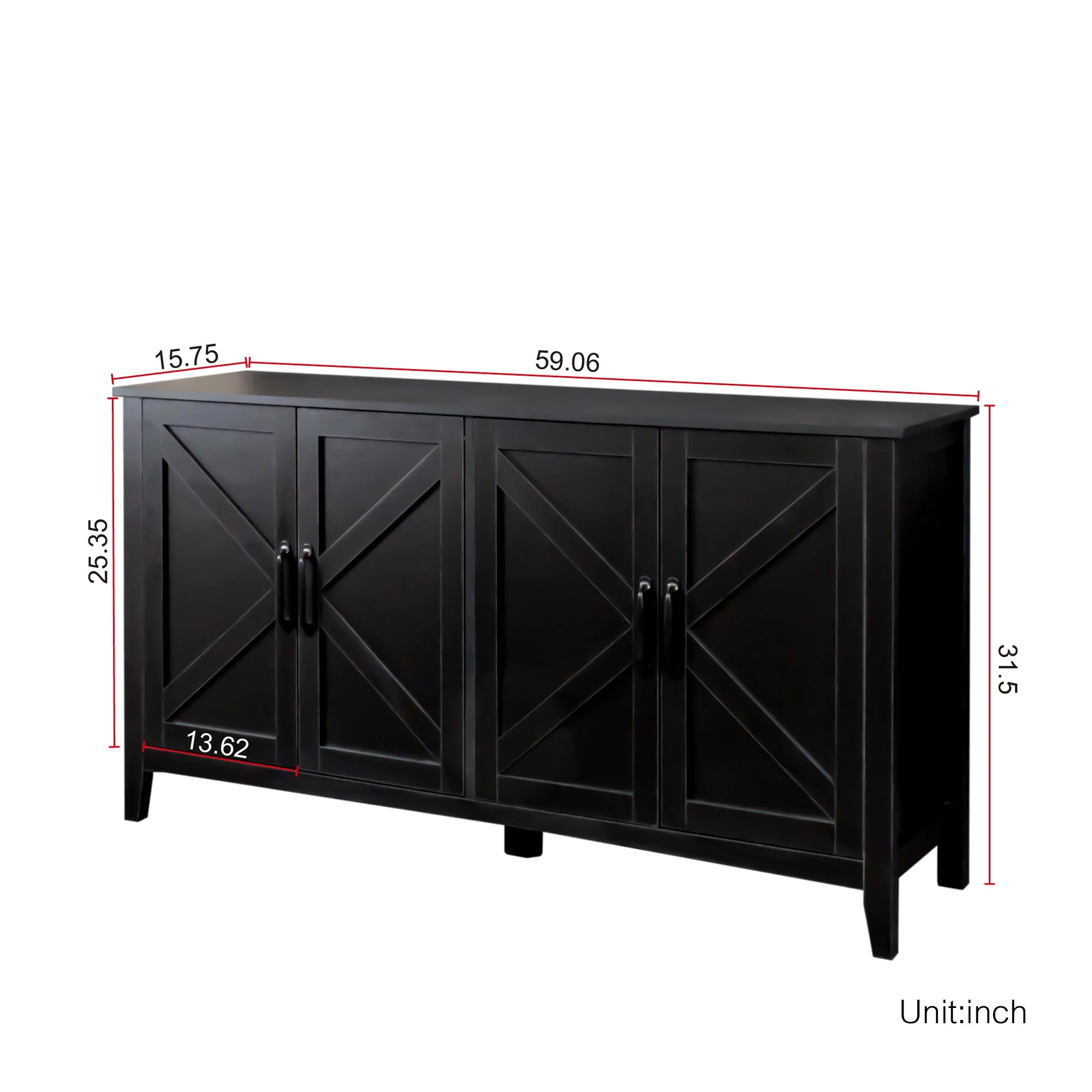 Cabinet With 4 Doors and 4 Open Shelves Freestanding Sideboard - Image 15