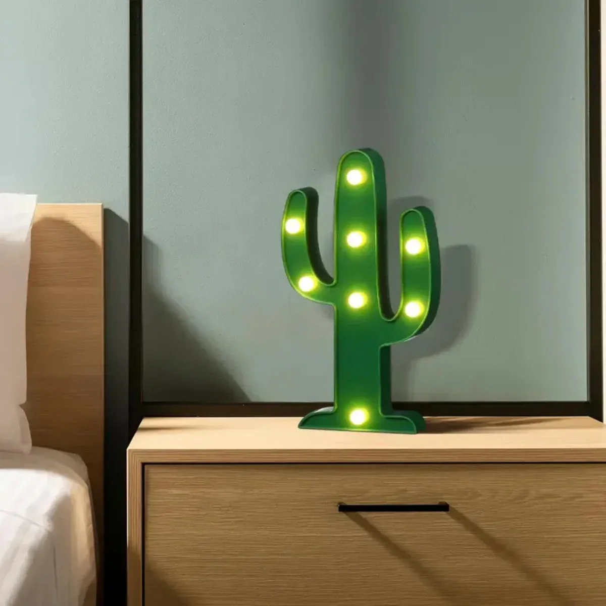 Cactus Night Light Battery Operated Mini Table Lamp Wall Mount Bedroom Decor - Image 2