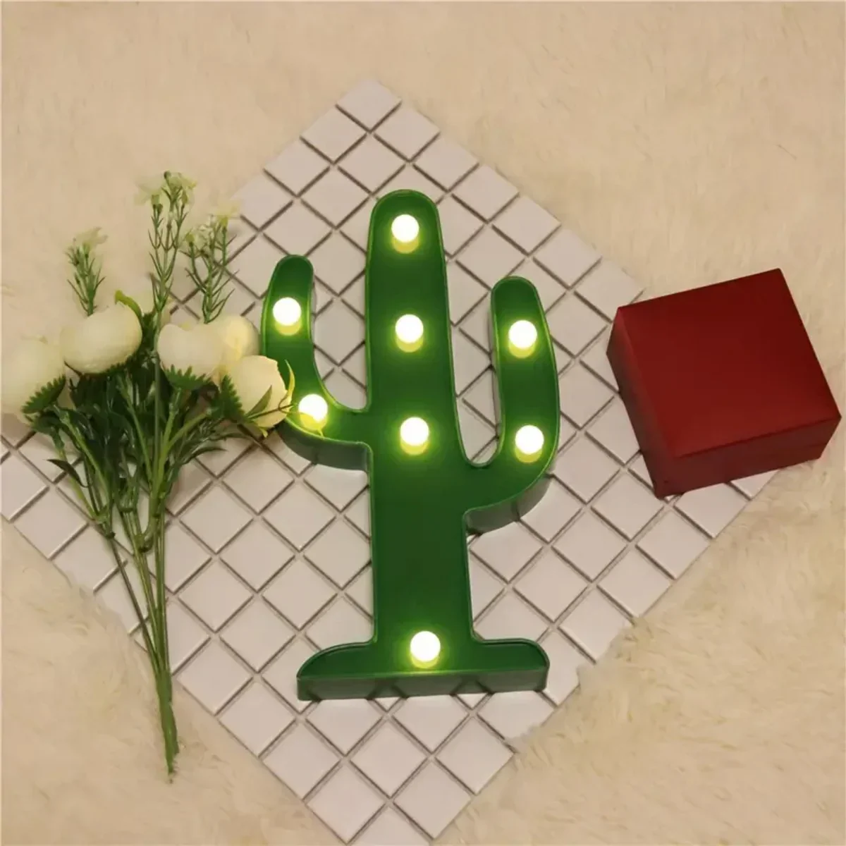 Cactus Night Light Battery Operated Mini Table Lamp Wall Mount Bedroom Decor - Image 5