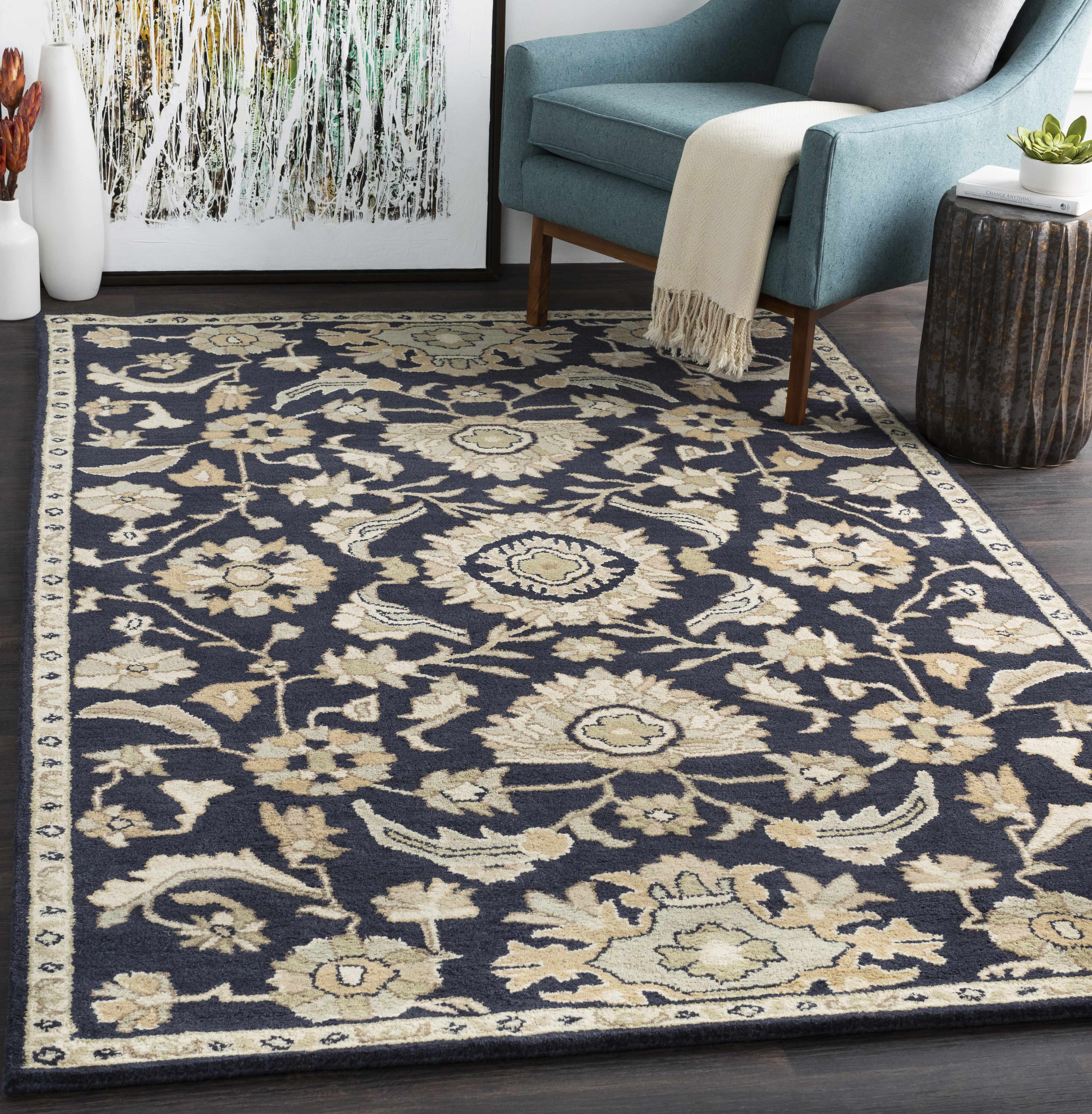 Caesar CAE-1164 Black Floral Wool Rug - Image 2