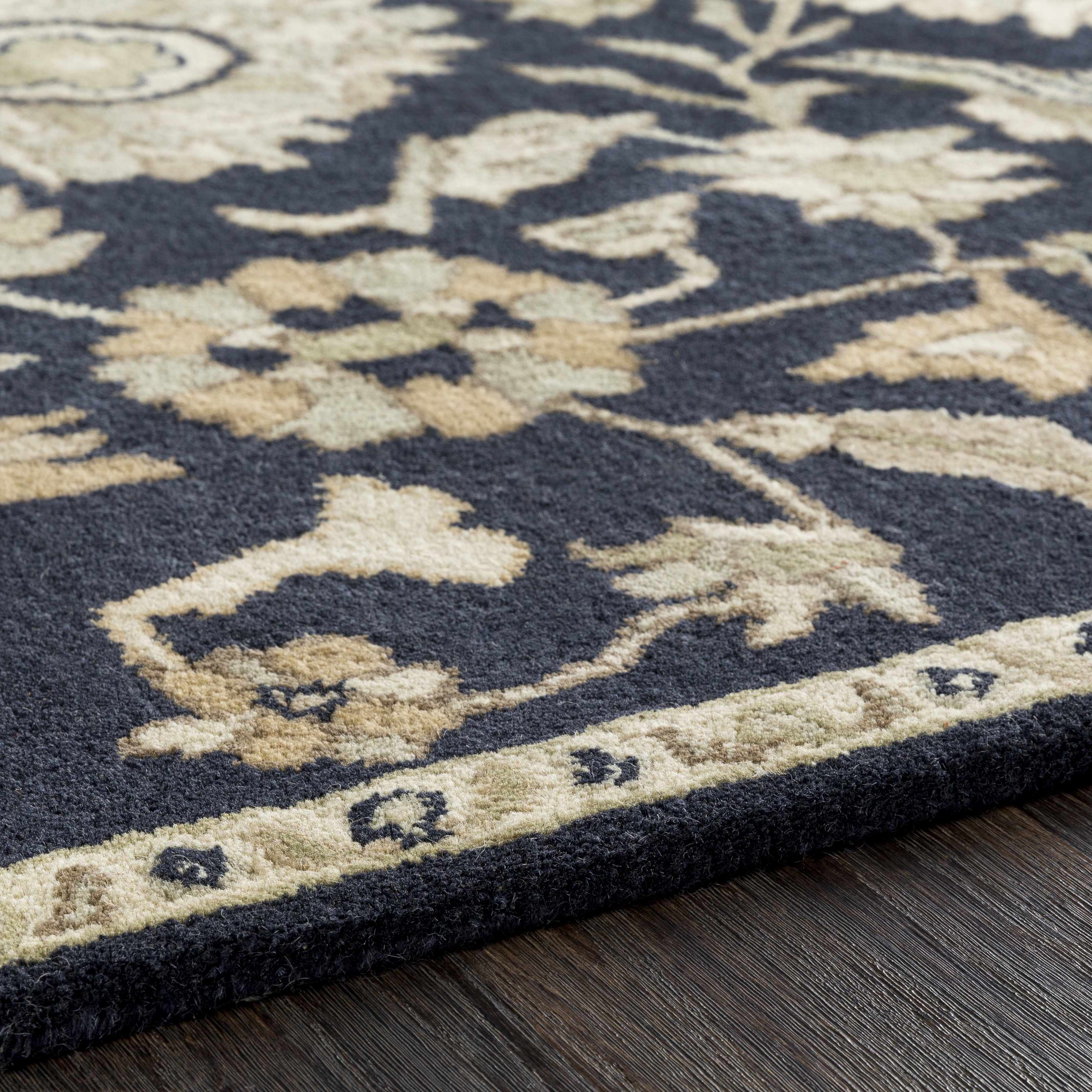 Caesar CAE-1164 Black Floral Wool Rug - Image 4