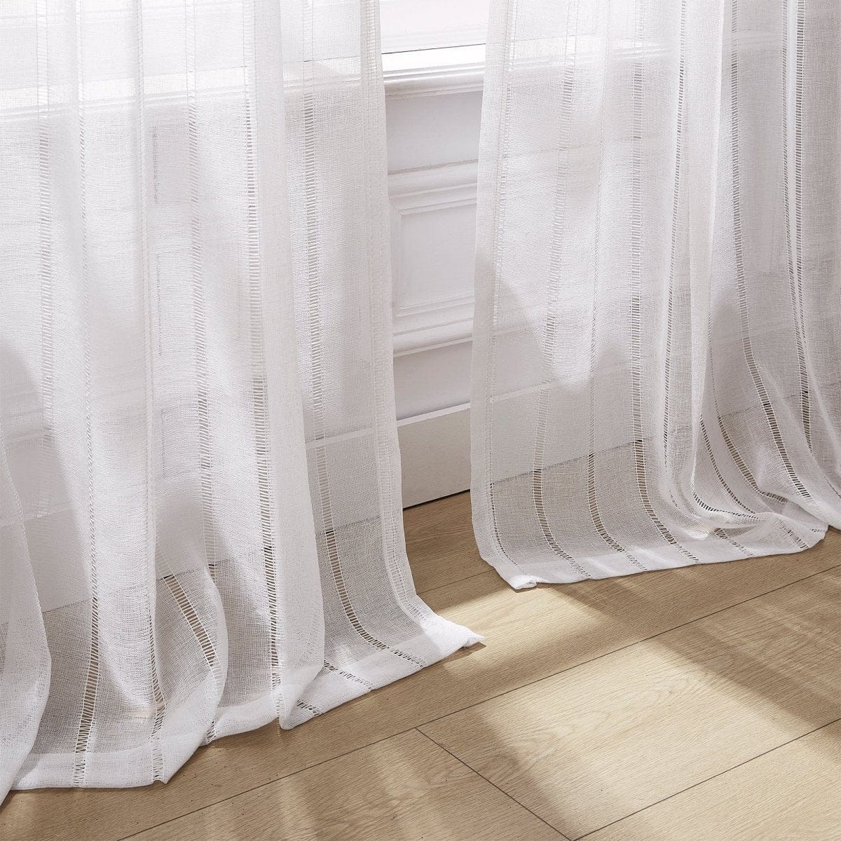 Calia Textured Stripe Sheer Window Curtain Panels - Image 11