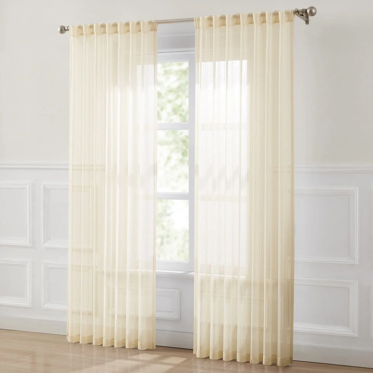 Calia Textured Stripe Sheer Window Curtain Panels - Image 2