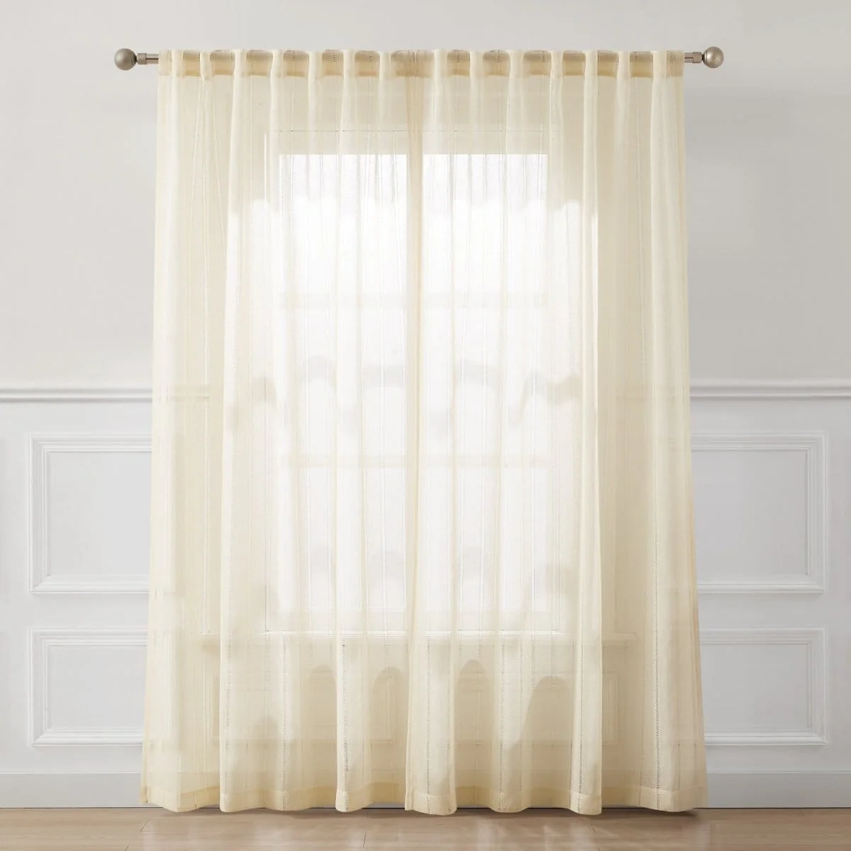 Calia Textured Stripe Sheer Window Curtain Panels - Image 6