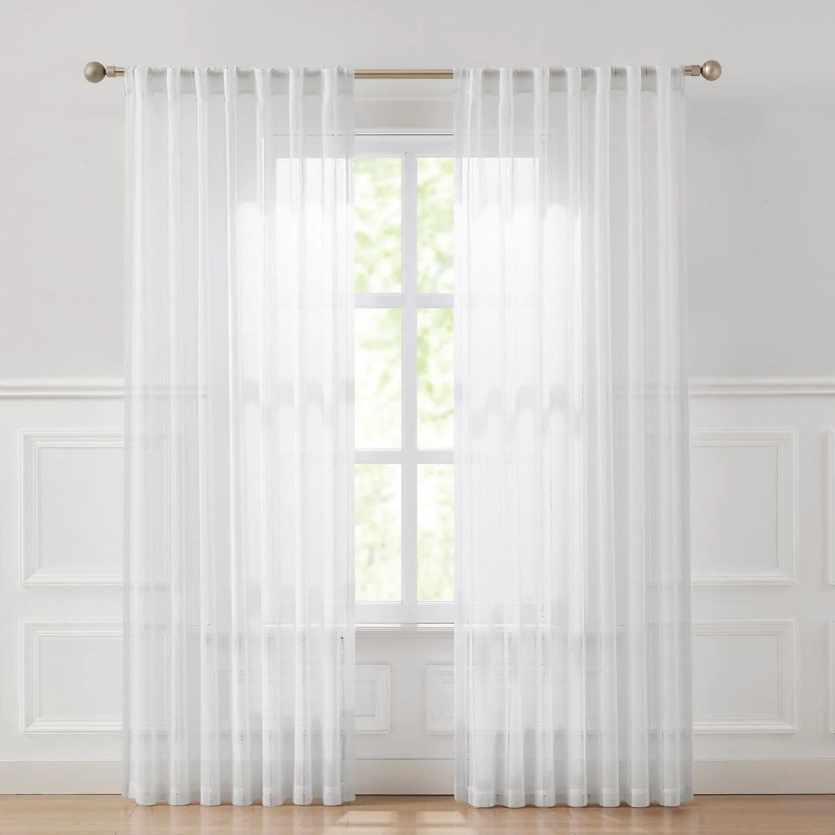 Calia Textured Stripe Sheer Window Curtain Panels - Image 8