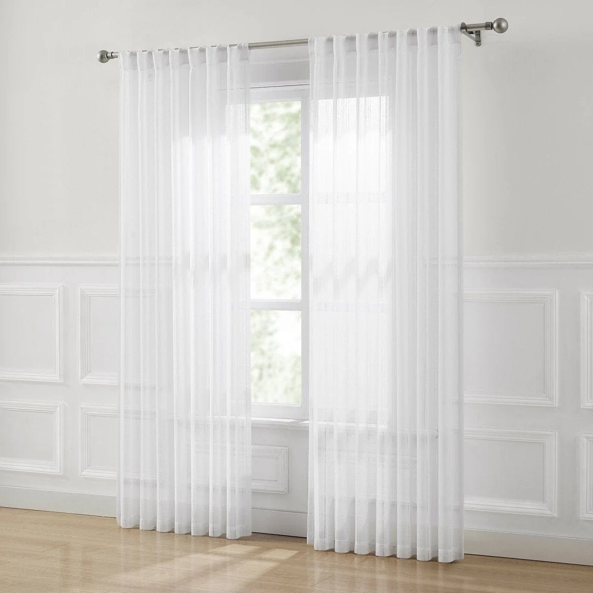 Calia Textured Stripe Sheer Window Curtain Panels - Image 9