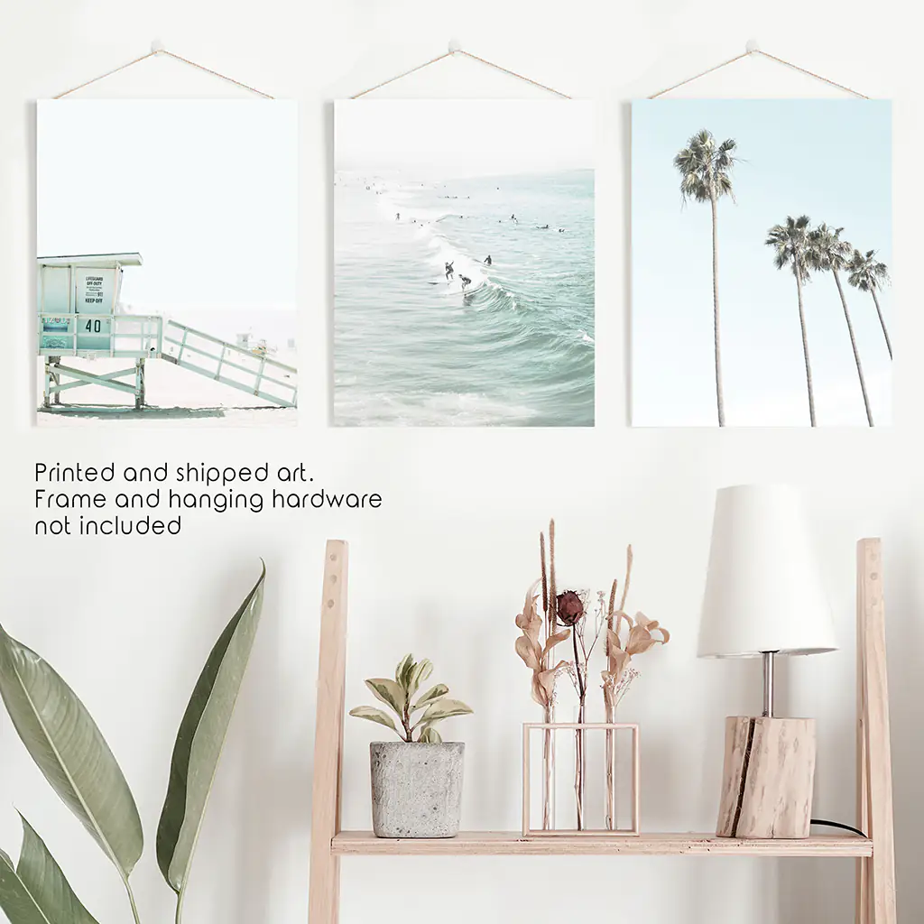California Coastal Set of 3 Prints. Lifeguard, Surfers, Palms - Image 10