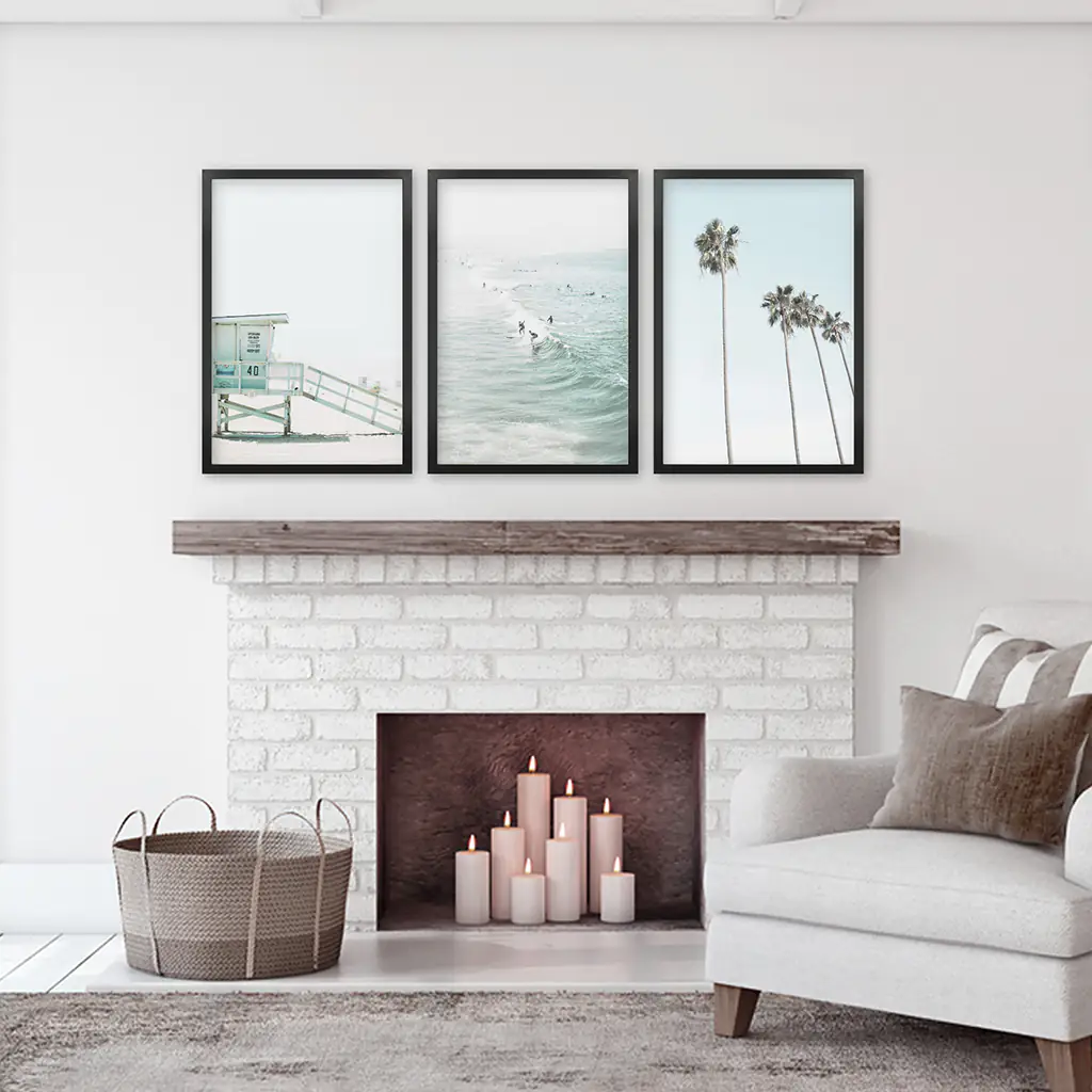 California Coastal Set of 3 Prints. Lifeguard, Surfers, Palms - Image 6