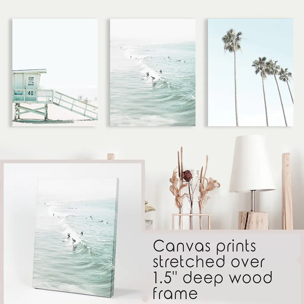 California Coastal Set of 3 Prints. Lifeguard, Surfers, Palms - Image 9