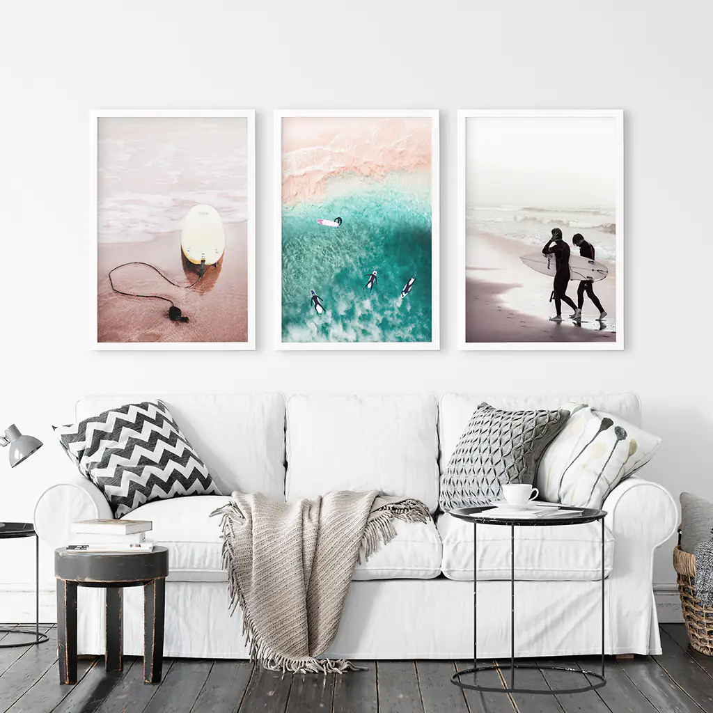 California Surfing Vibe. Beige Turquoise Coastal Prints Set - Image 2