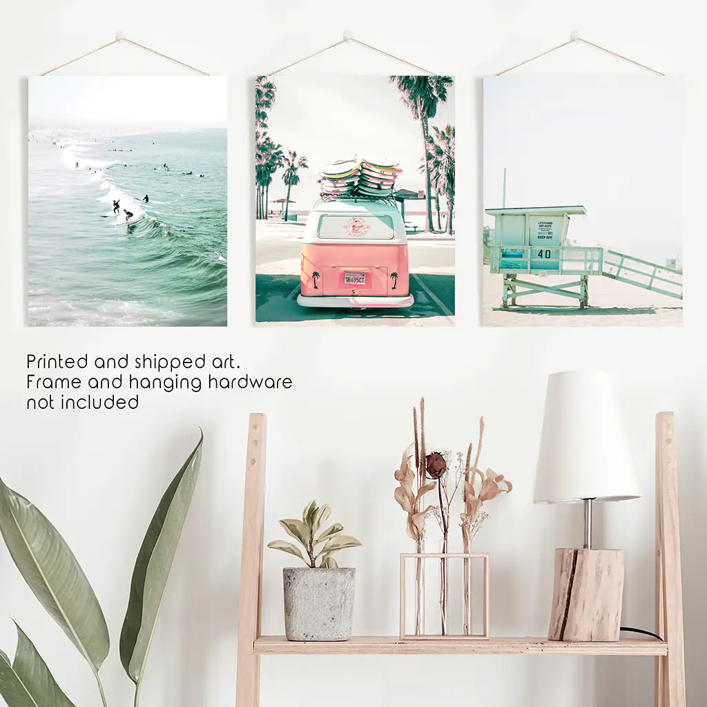 California Travel Wall Art Set. Pink Bus, Lifeguard, Surfers - Image 10
