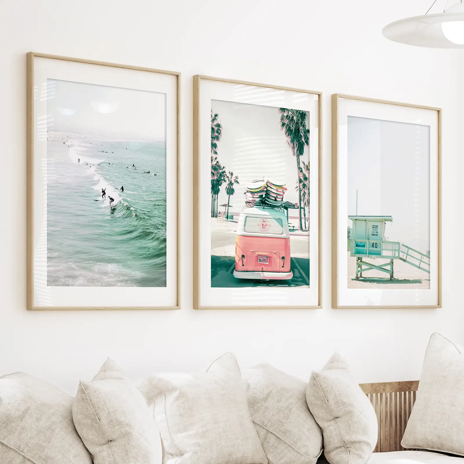 California Travel Wall Art Set. Pink Bus, Lifeguard, Surfers - Image 3