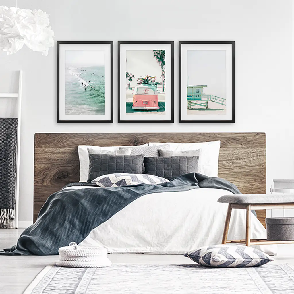 California Travel Wall Art Set. Pink Bus, Lifeguard, Surfers - Image 4