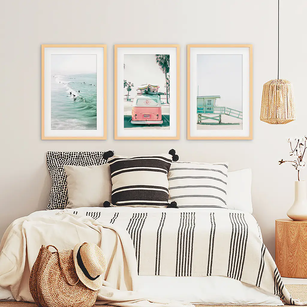 California Travel Wall Art Set. Pink Bus, Lifeguard, Surfers - Image 7