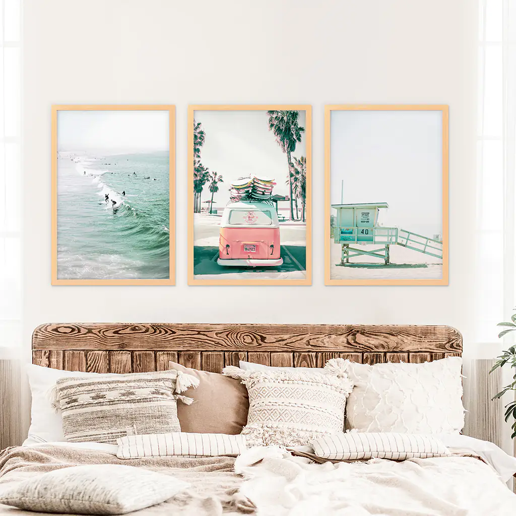 California Travel Wall Art Set. Pink Bus, Lifeguard, Surfers - Image 8