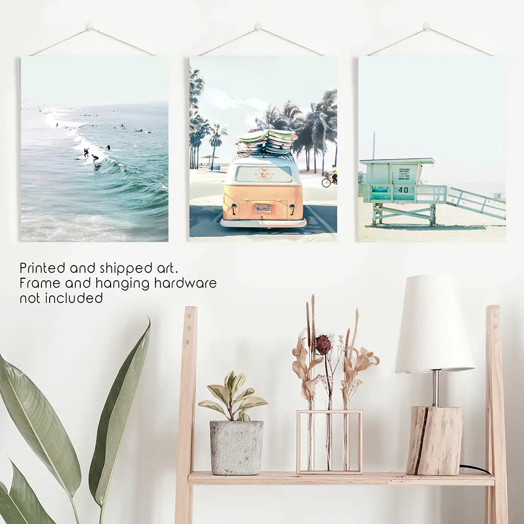 California Wall Art. Surfers on the Waves, Yellow Van, Lifeguard - Image 10