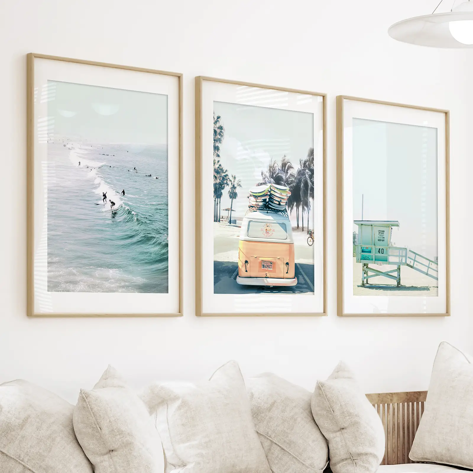 California Wall Art. Surfers on the Waves, Yellow Van, Lifeguard - Image 2