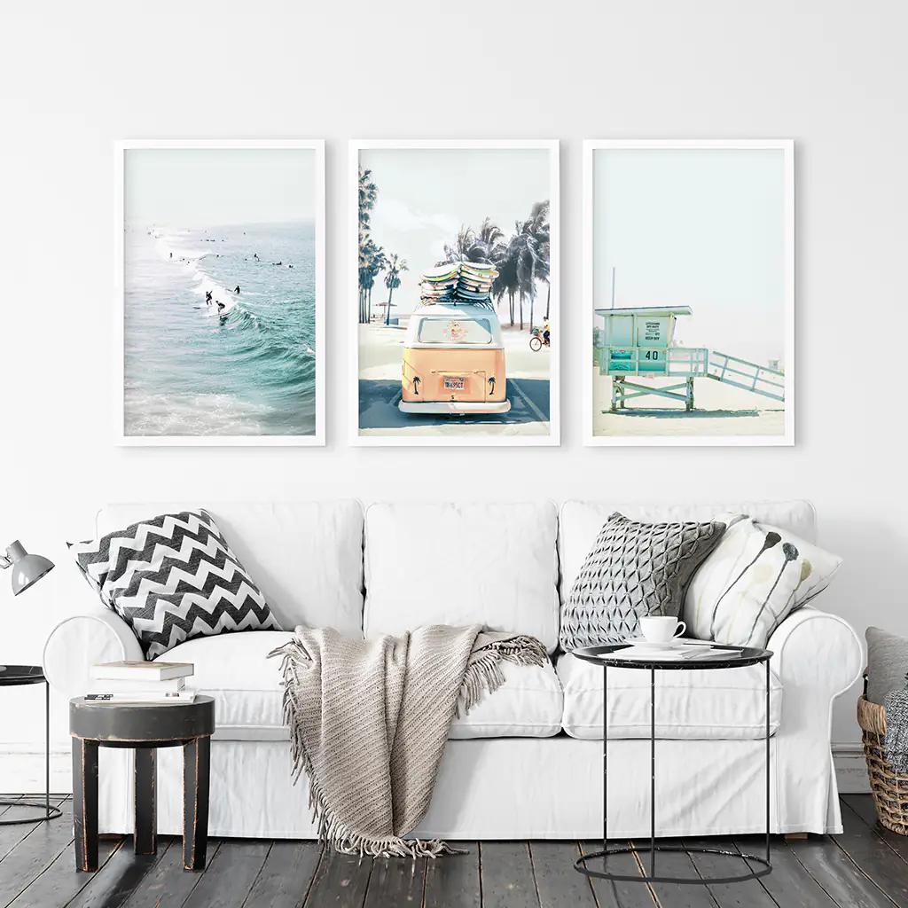 California Wall Art. Surfers on the Waves, Yellow Van, Lifeguard - Image 3