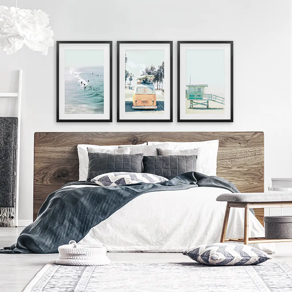 California Wall Art. Surfers on the Waves, Yellow Van, Lifeguard - Image 4