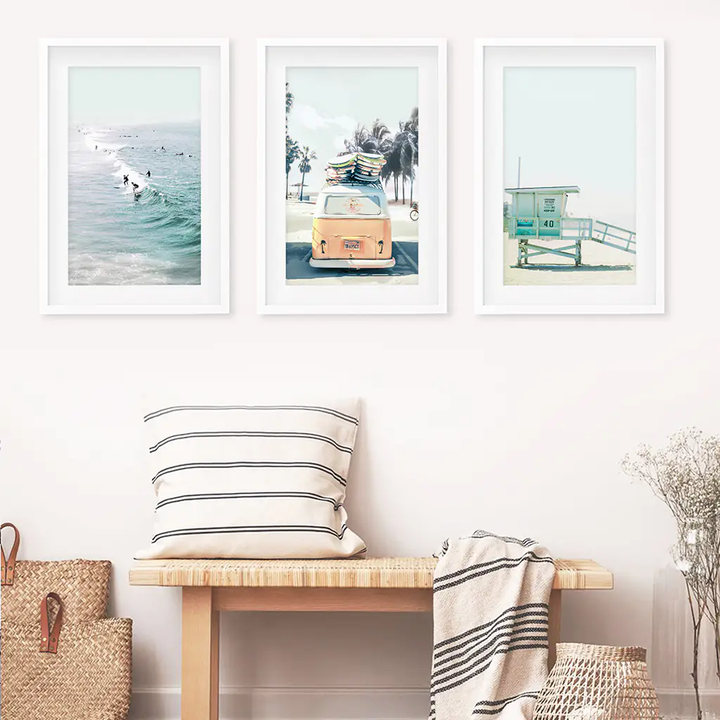 California Wall Art. Surfers on the Waves, Yellow Van, Lifeguard - Image 5