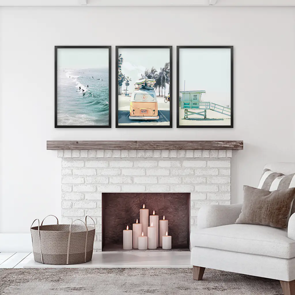 California Wall Art. Surfers on the Waves, Yellow Van, Lifeguard - Image 6