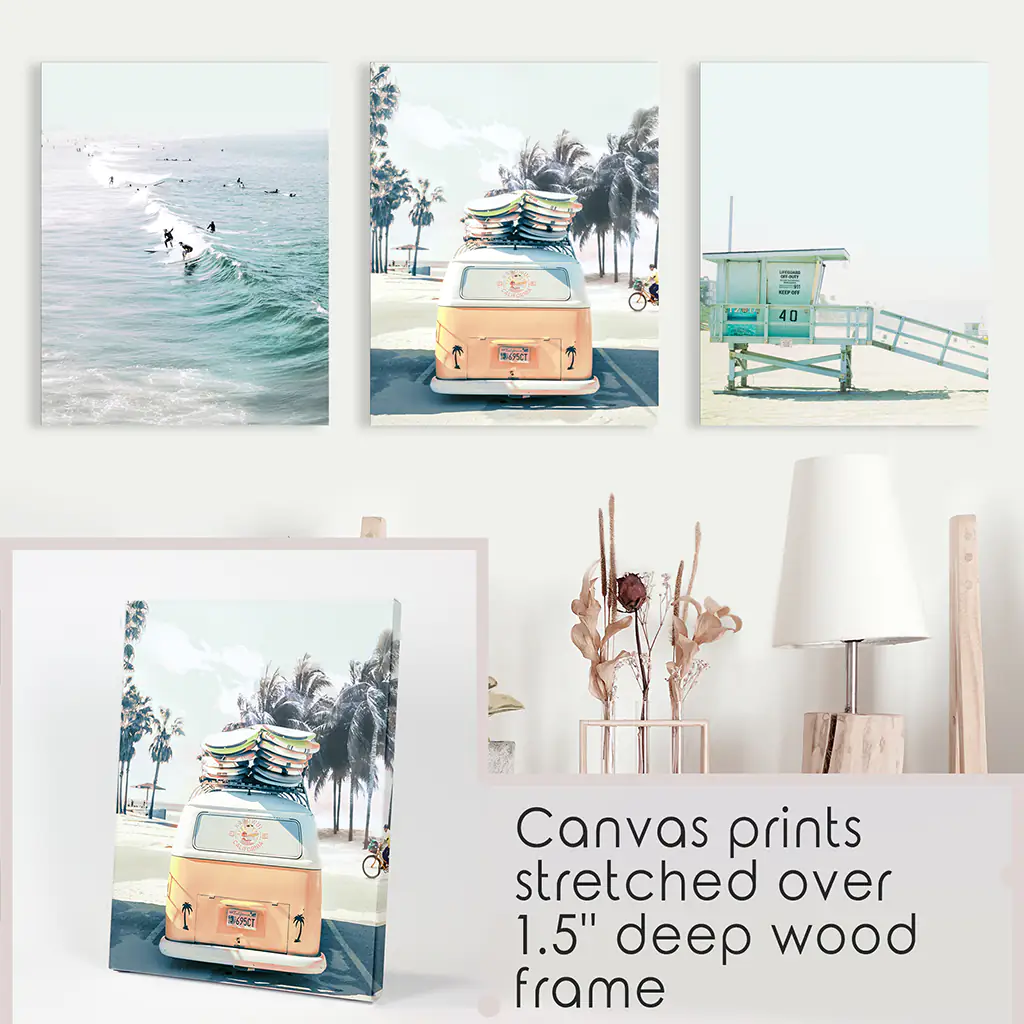 California Wall Art. Surfers on the Waves, Yellow Van, Lifeguard - Image 9