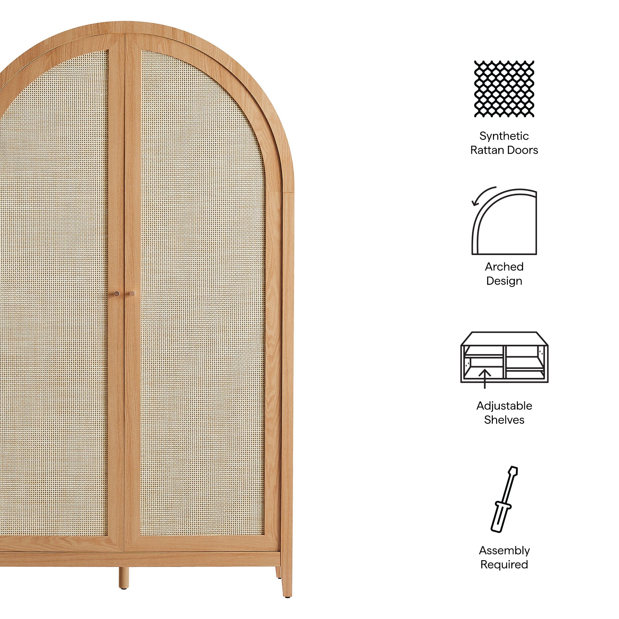 Calista 79" Tall Wide Rattan Arched Storage Cabinet by Modway - Image 13