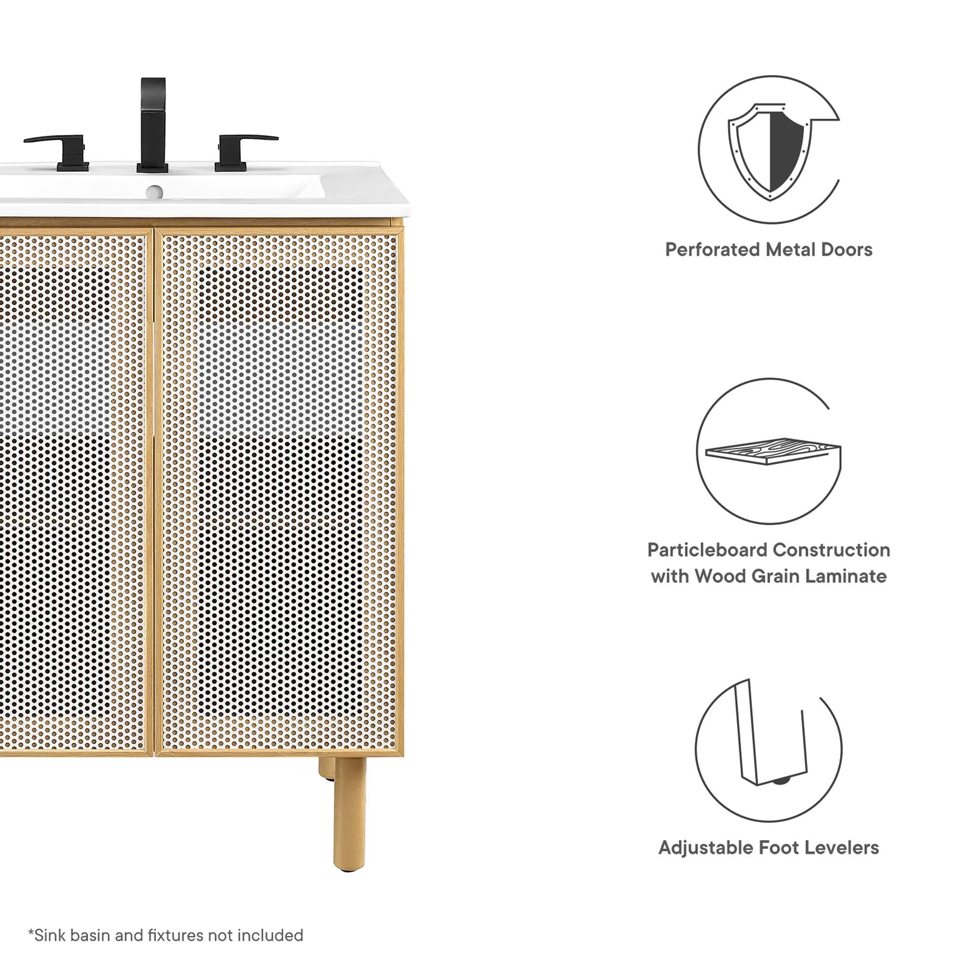 Calla 24" Perforated Metal Bathroom Vanity Cabinet - Image 12