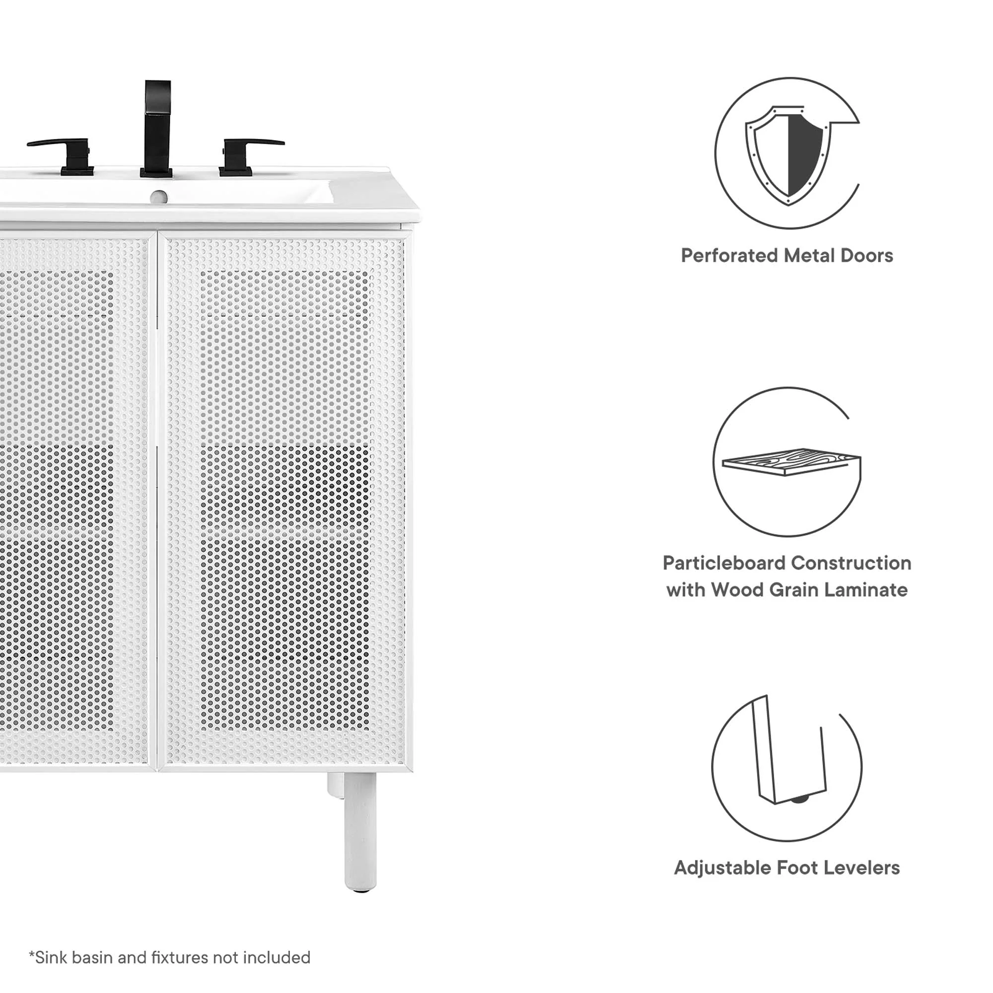 Calla 24" Perforated Metal Bathroom Vanity Cabinet - Image 3
