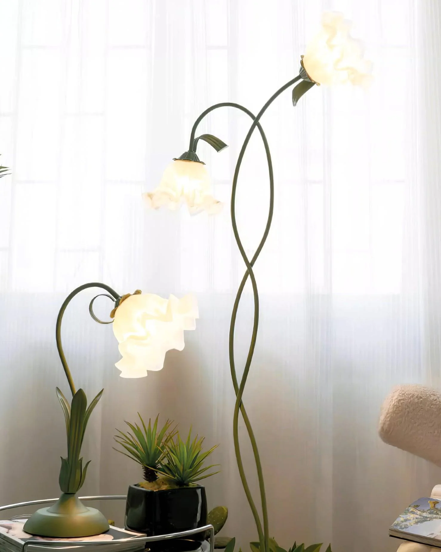Calla Flower Floor Lamp Matte Green Floral Standing Light - Image 17