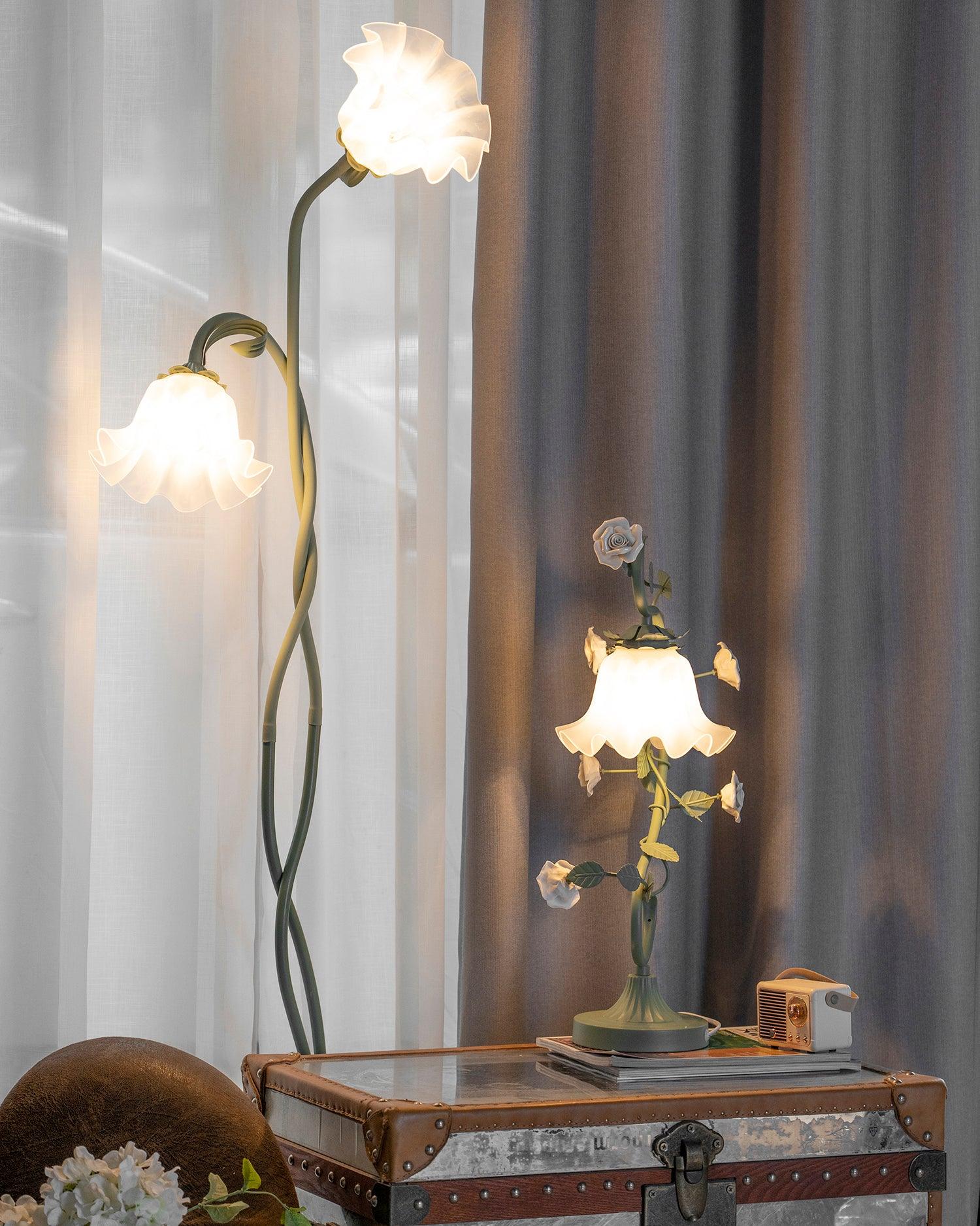 Calla Flower Floor Lamp Matte Green Floral Standing Light - Image 3