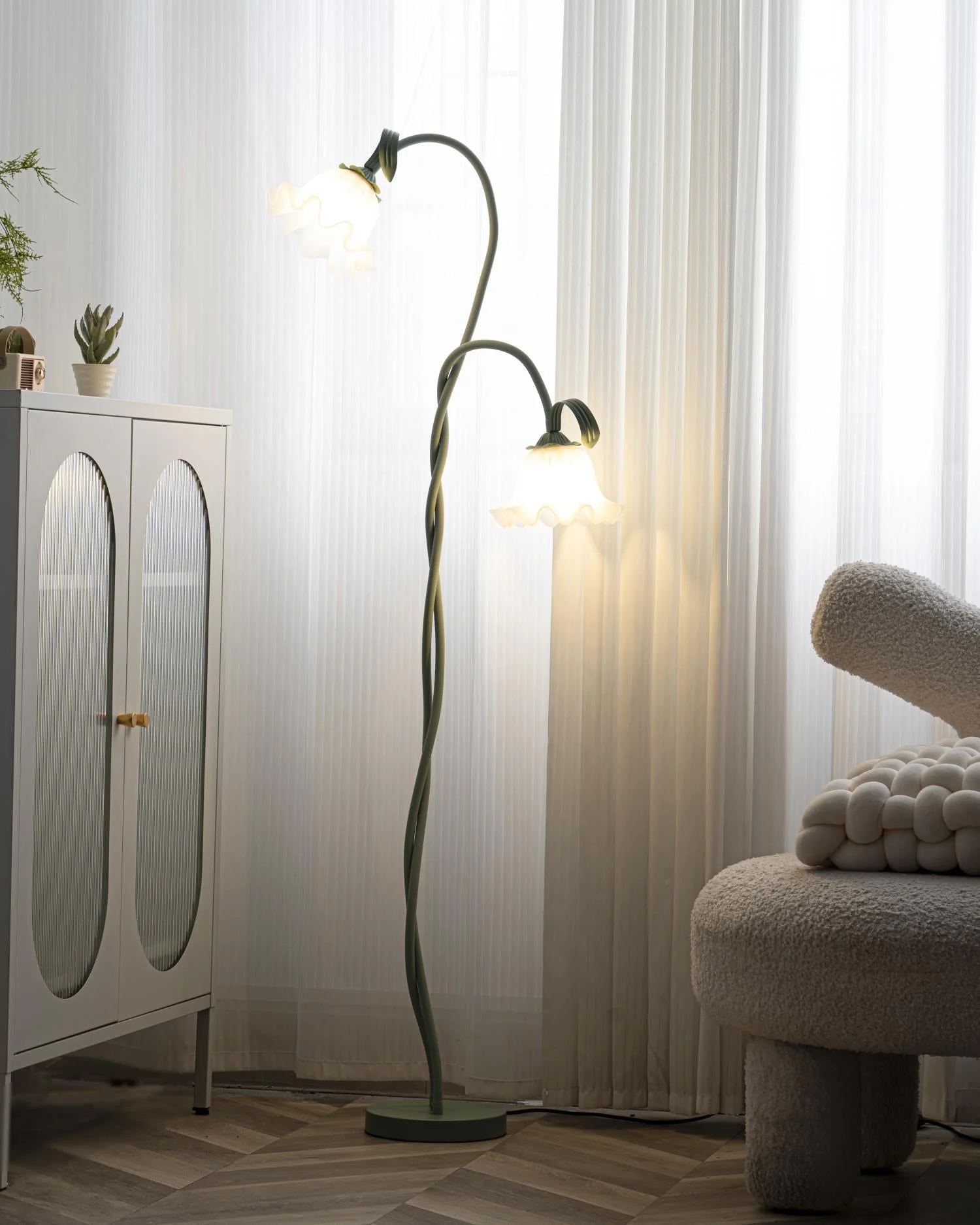 Calla Flower Floor Lamp Matte Green Floral Standing Light - Image 32
