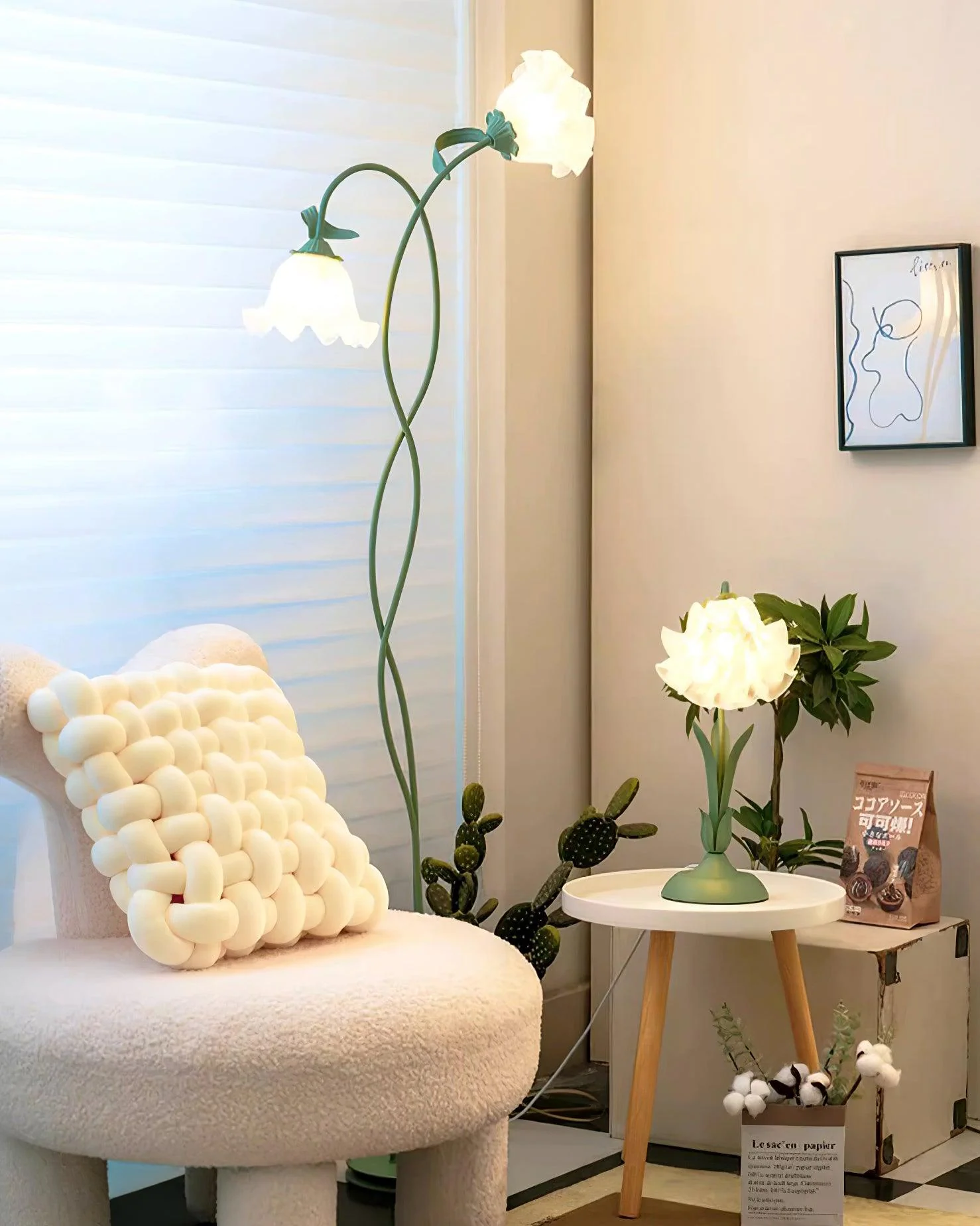 Calla Flower Floor Lamp Matte Green Floral Standing Light - Image 4