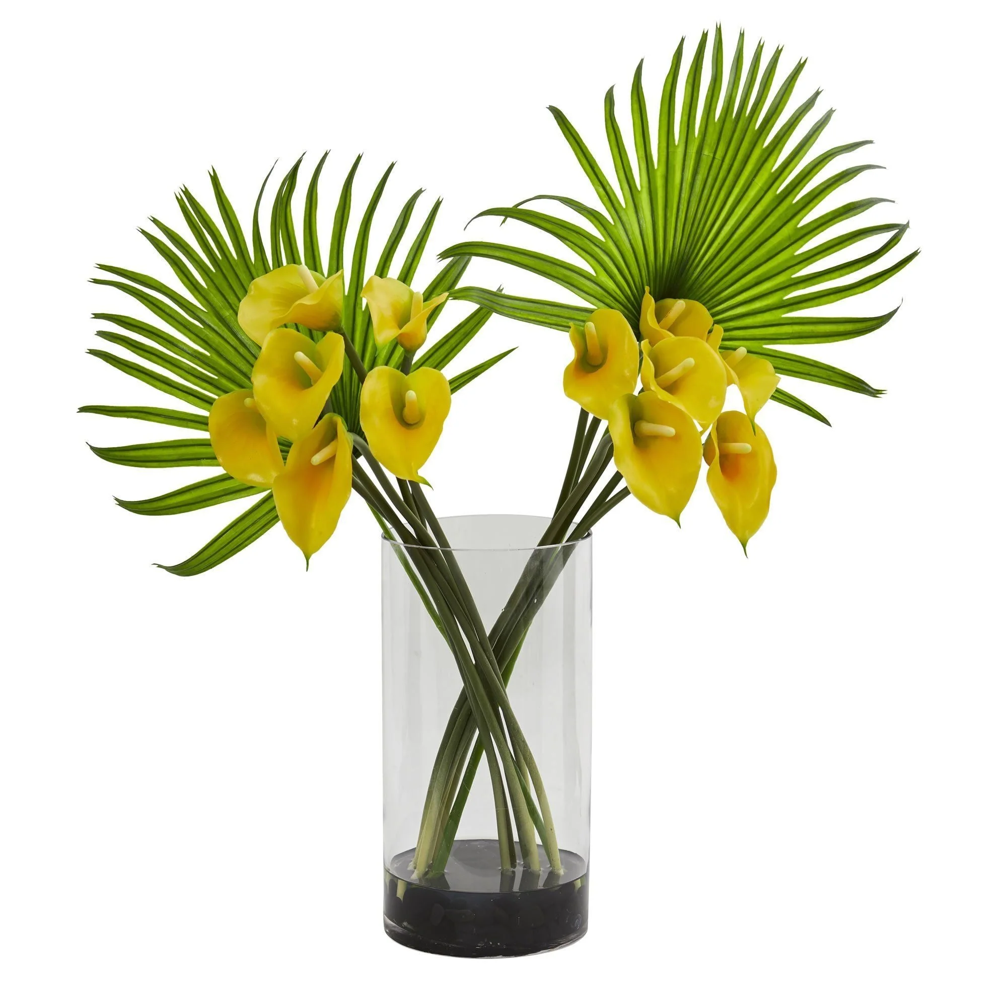 Calla Lily and Fan Palm Artificial Arrangement in Cylinder Glass - Image 4