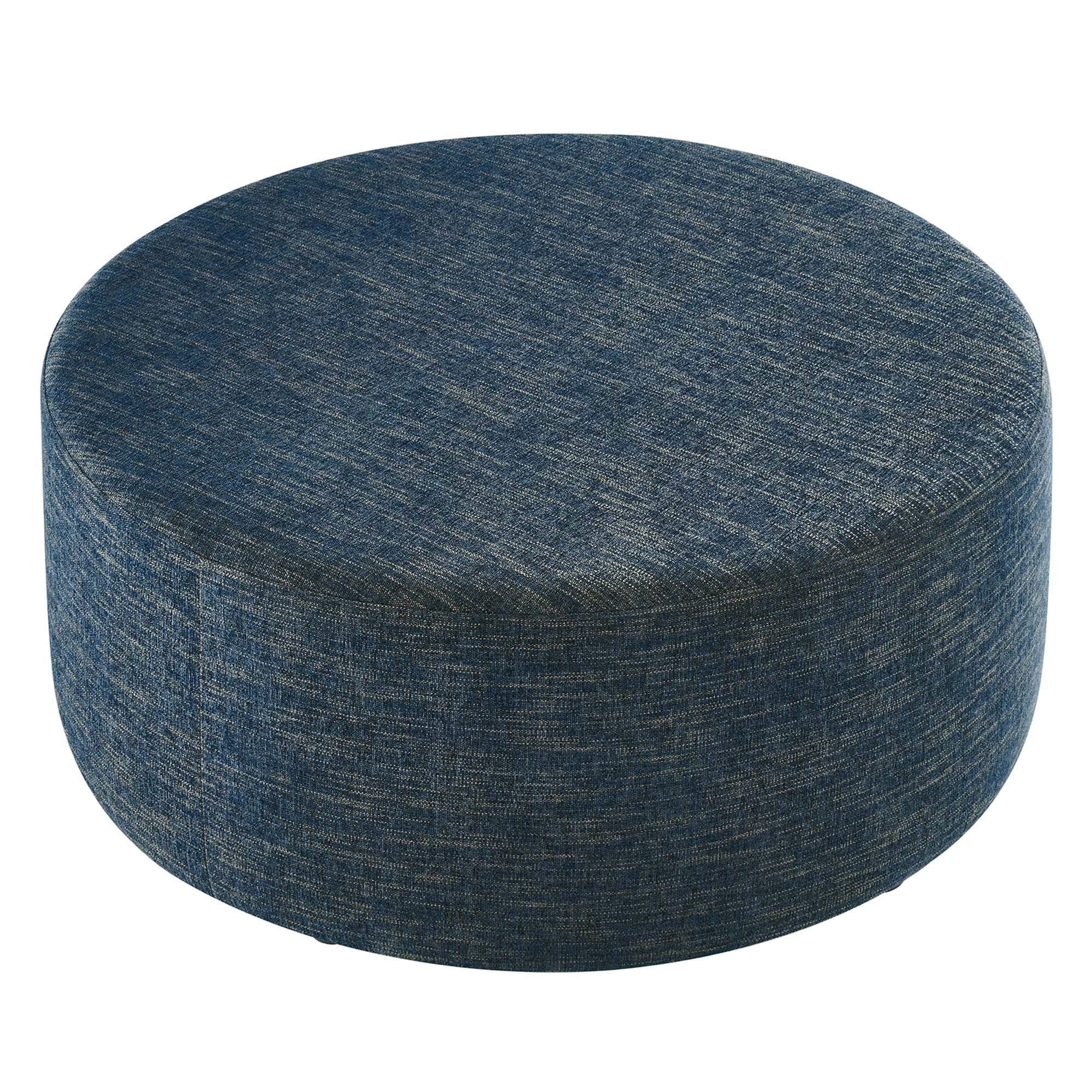 Callum Large 38" Round Woven Heathered Fabric Upholstered Ottoman - Image 15