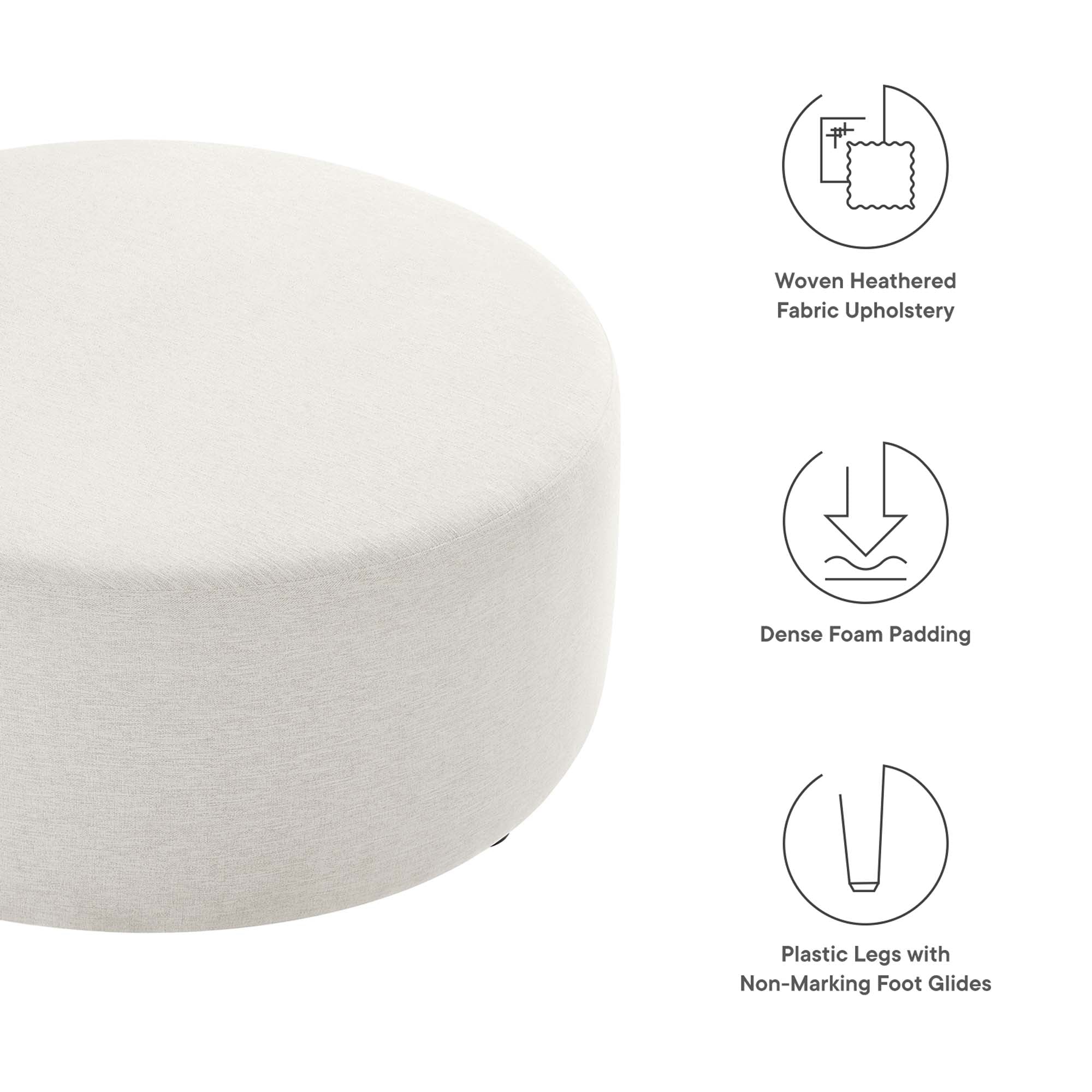 Callum Large 38" Round Woven Heathered Fabric Upholstered Ottoman - Image 18