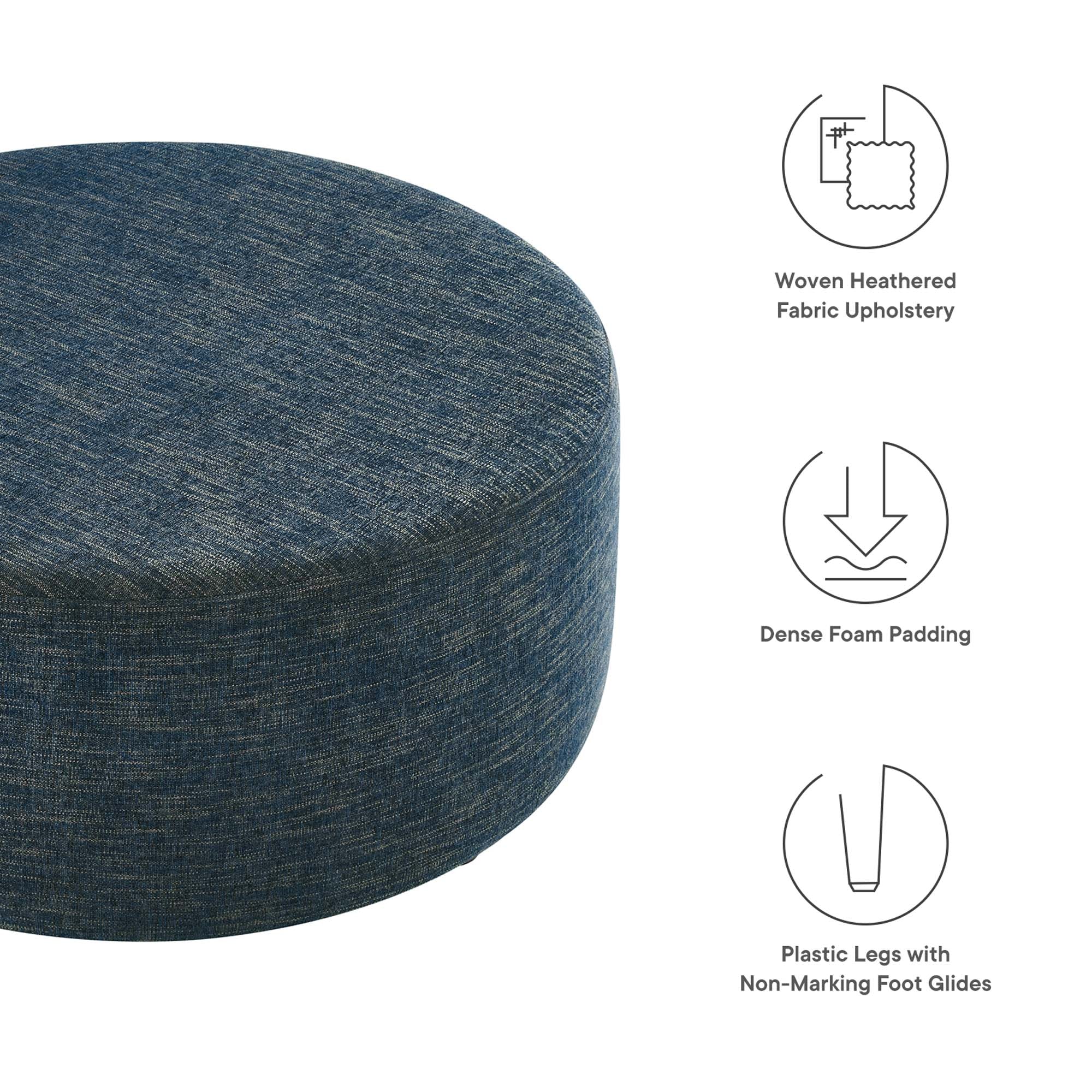 Callum Large 38" Round Woven Heathered Fabric Upholstered Ottoman - Image 19