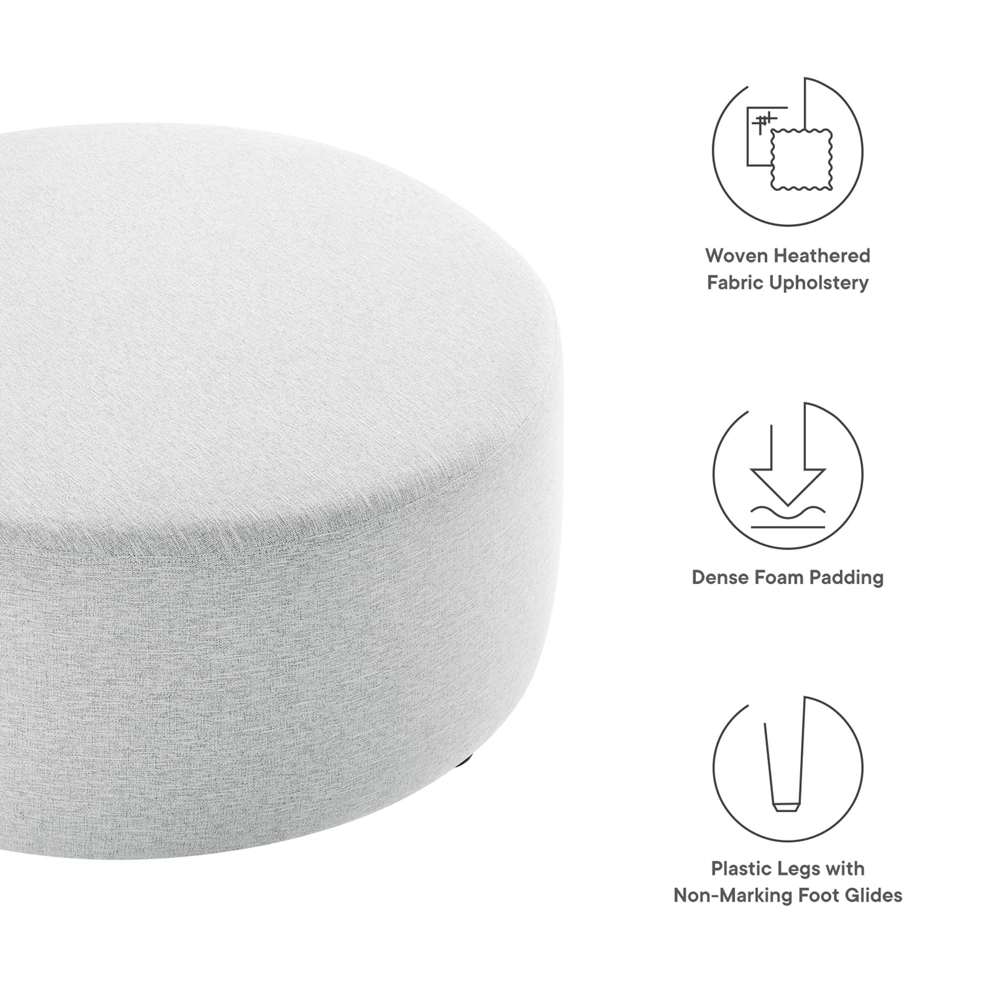 Callum Large 38" Round Woven Heathered Fabric Upholstered Ottoman - Image 2
